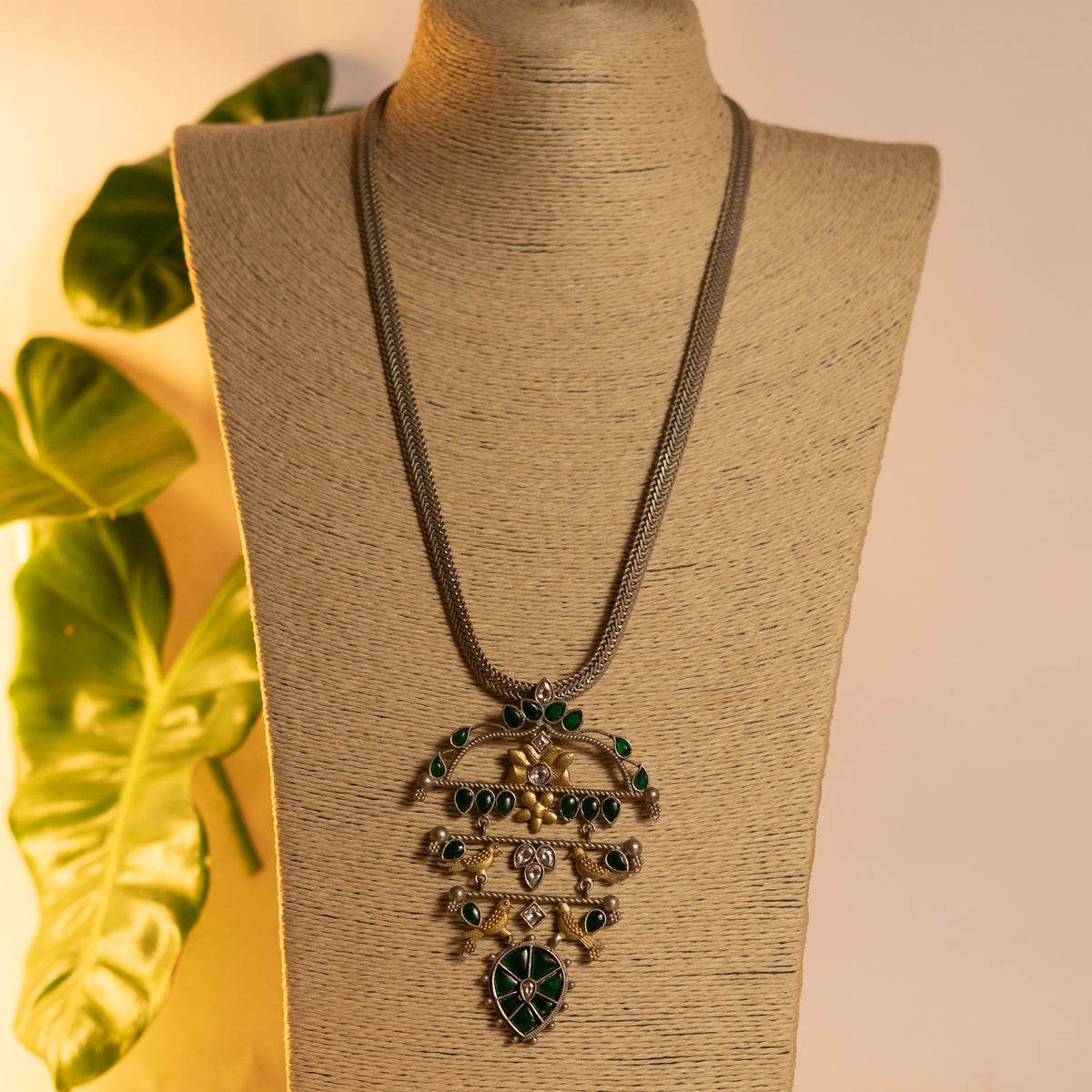 MILA HANDMADE RAW AND RUSTIC SILVER LOOK ALIKE DUAL TONE ANTIQUE MALA WITH EARRINGS ML188