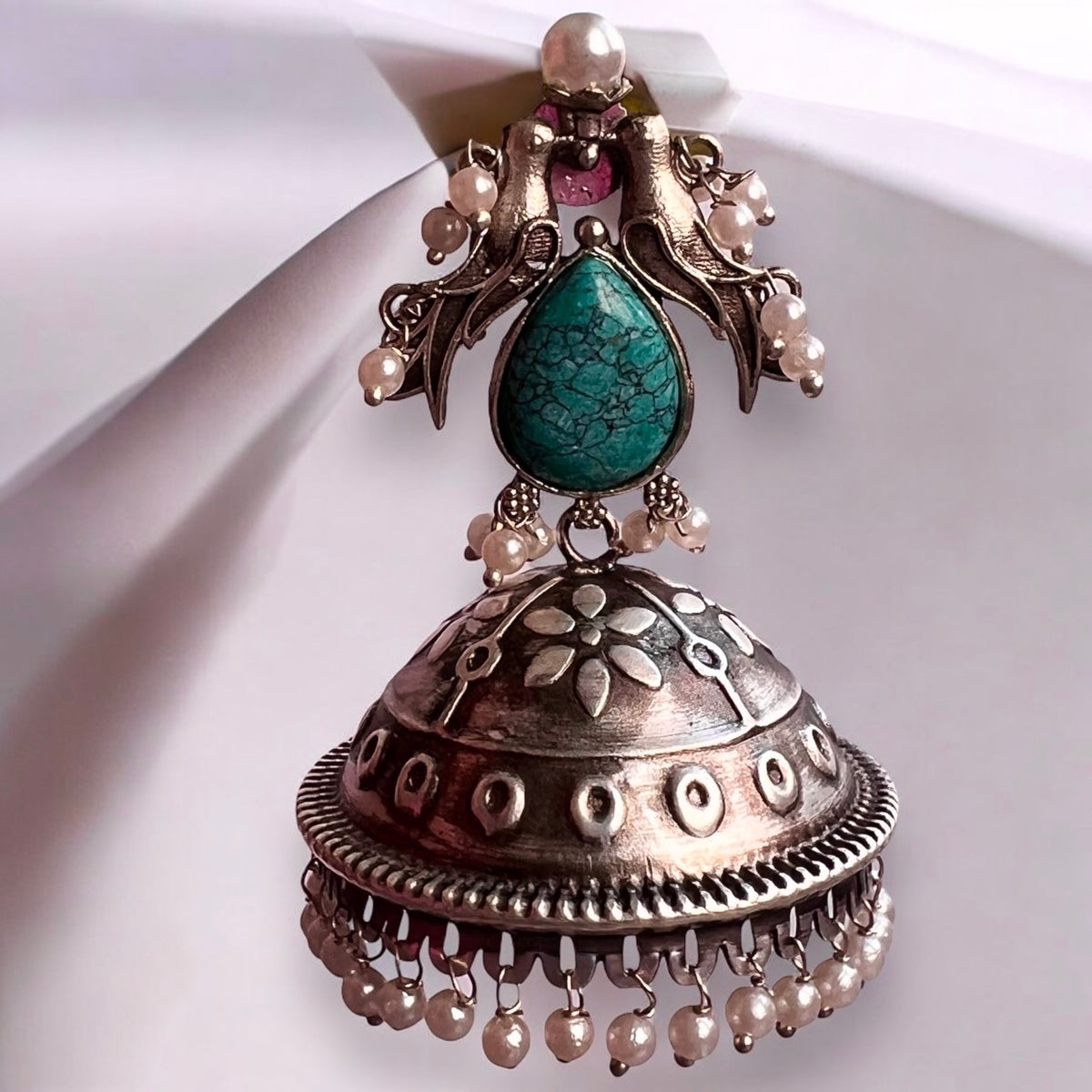 VARANAM SILVER LOOK ALIKE RAW AND RUSTIC ANTIQUE SEMI HANDMADE EARRINGS ER627