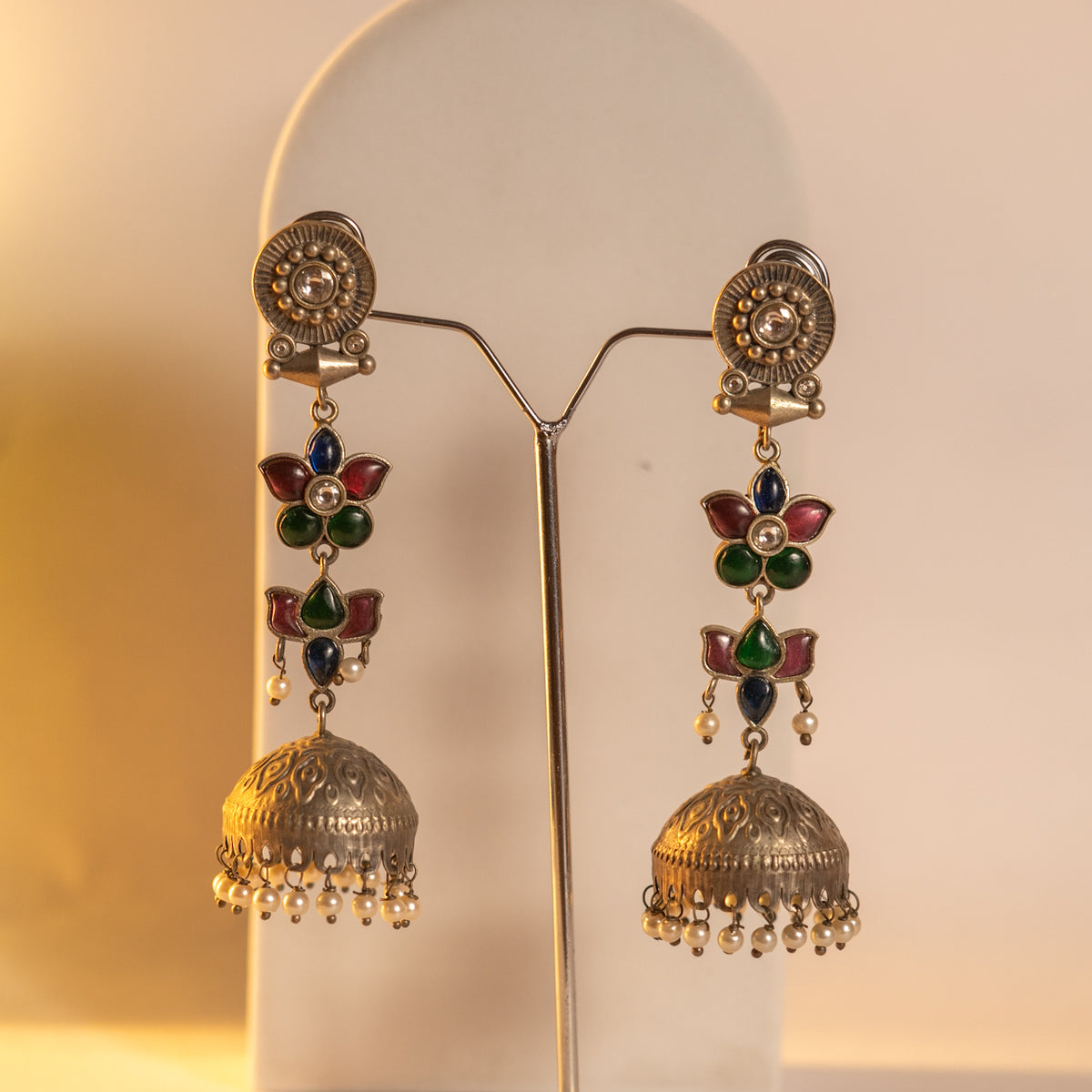 GRACE FAUX SILVER ANTIQUE HANDMADE MALA WITH EARRINGS ML193