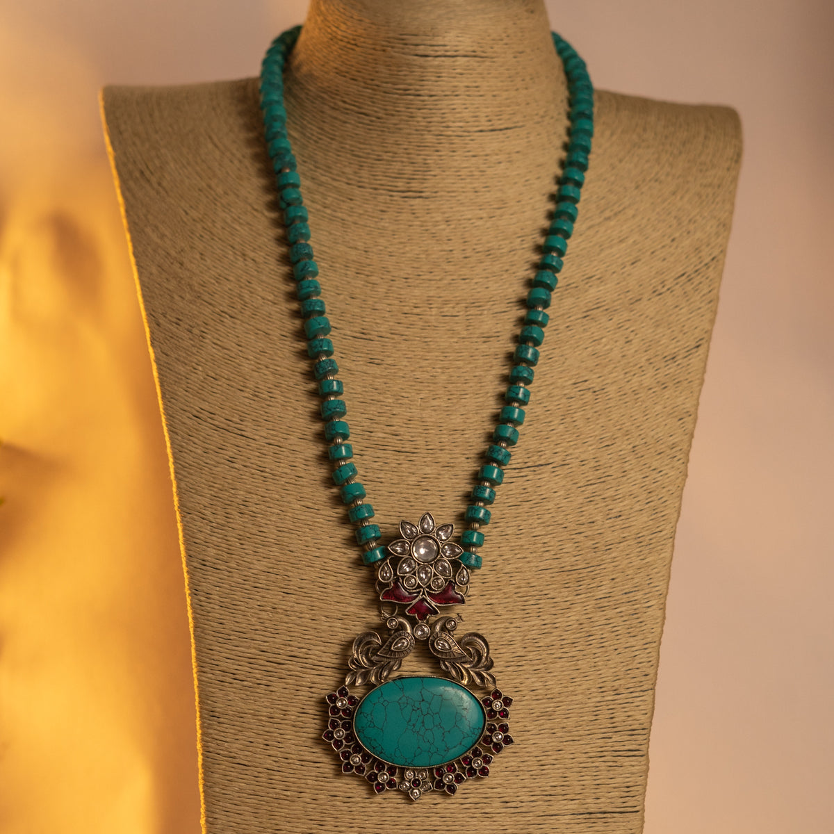 ARIZONA BLUE SILVER LOOK ALIKE ANTIQUE HANDMADE MALA WITH EARRINGS ML177