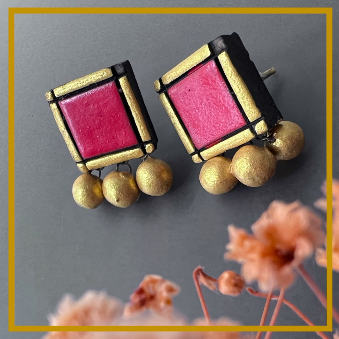 SQUARE TILE TERRACOTTA NECKLACE WITH EARRING TR31