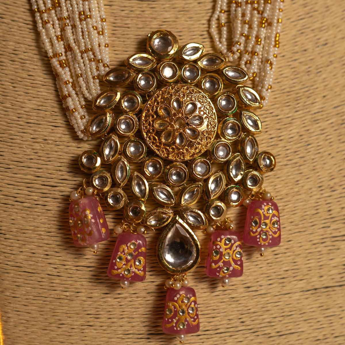 KIRANYA KUNDAN AND NATURAL STONE HAND PAINTED AND HANDMADE MALA ML13