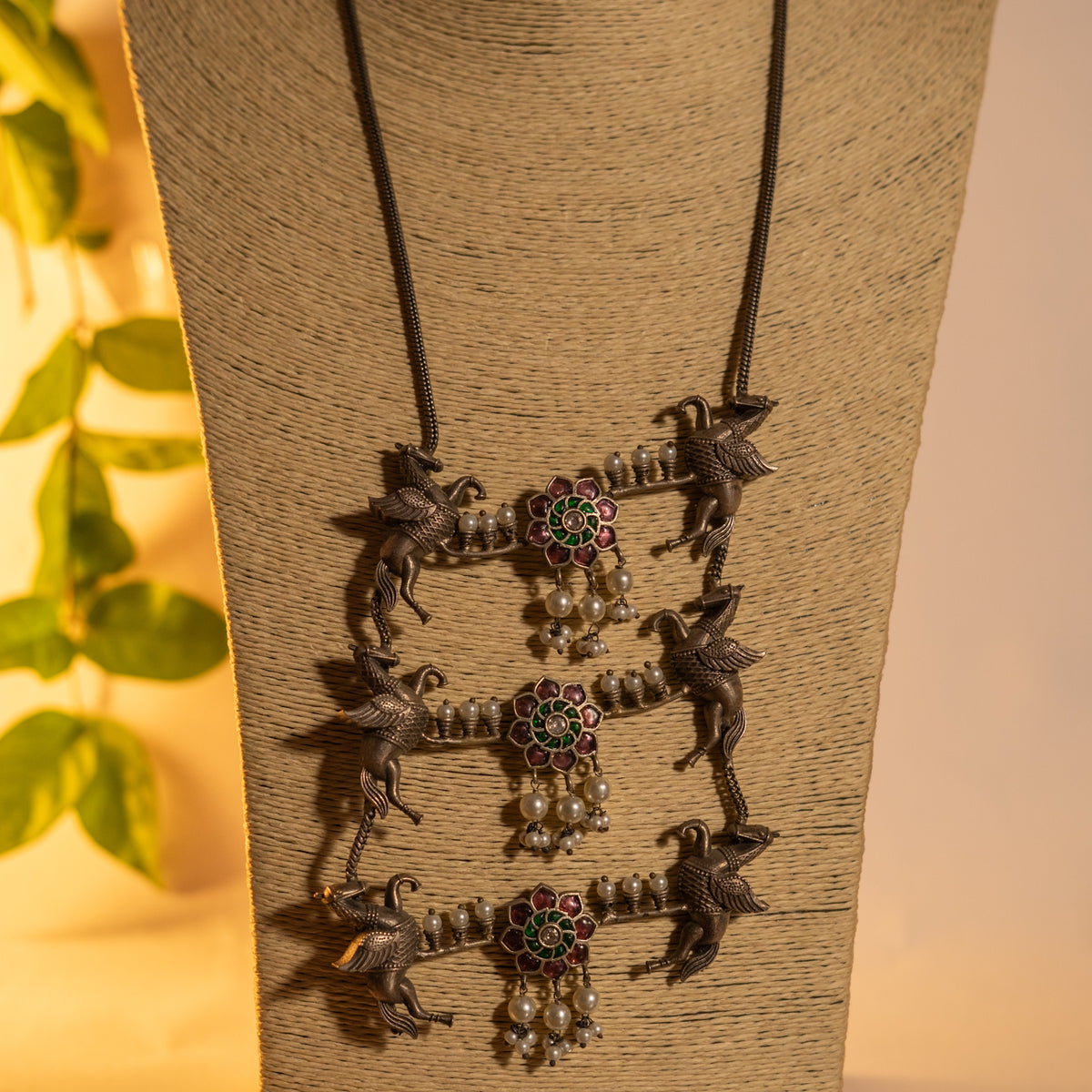 RUSTIC HANDMADE RAW AND RUSTIC BEAUTY FAUX SILVER ANTIQUE MALA WITH EARRINGS ML182