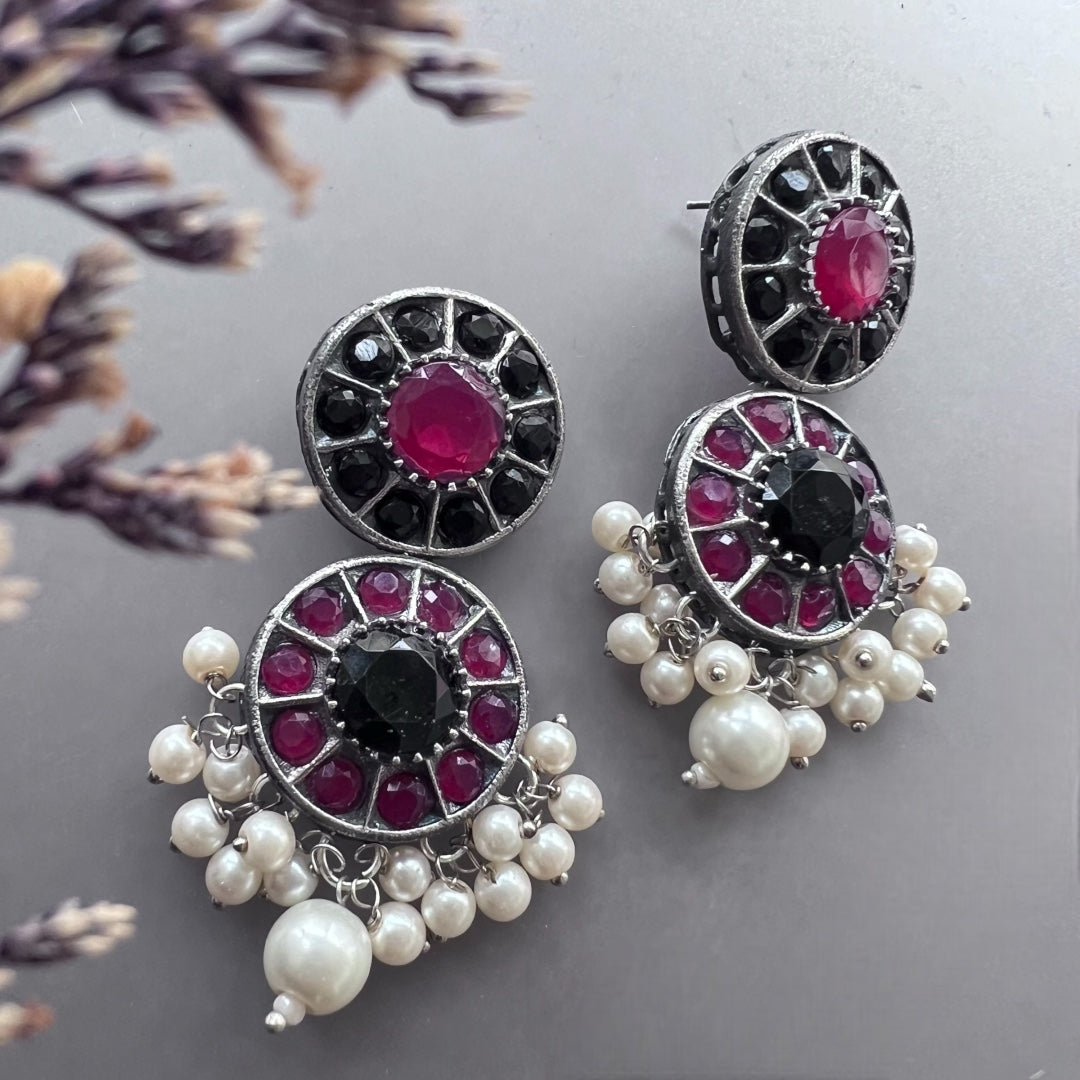 VINAYA FAUX SILVER BIJOUX PREMIUM AND EXCLUSIVE SEMI HANDMADE NECKLACE WITH EARRINGS NL136