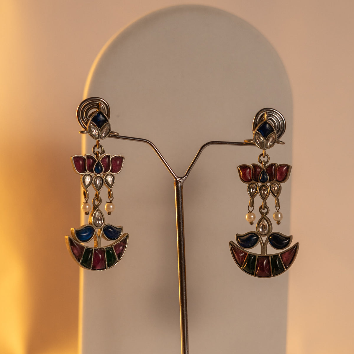 ADITI HANDMADE RAW AND RUSTIC FAUX ANTIQUE DUAL TONE MALA WITH EARRINGS ML186