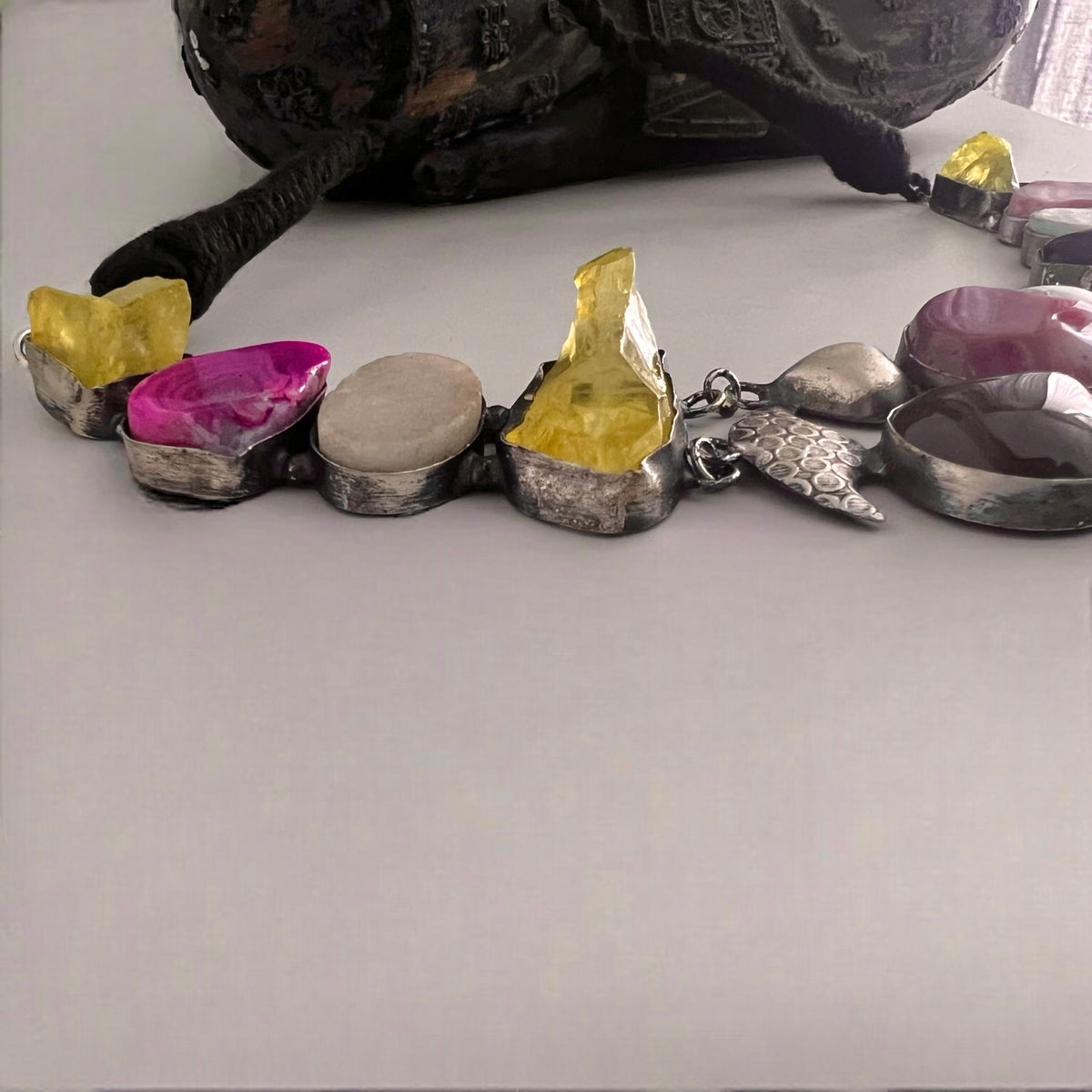 PARINA HANDMADE MULTI STONE STATEMENT RAW AND RUSTIC FINISH NECKLACE NL03