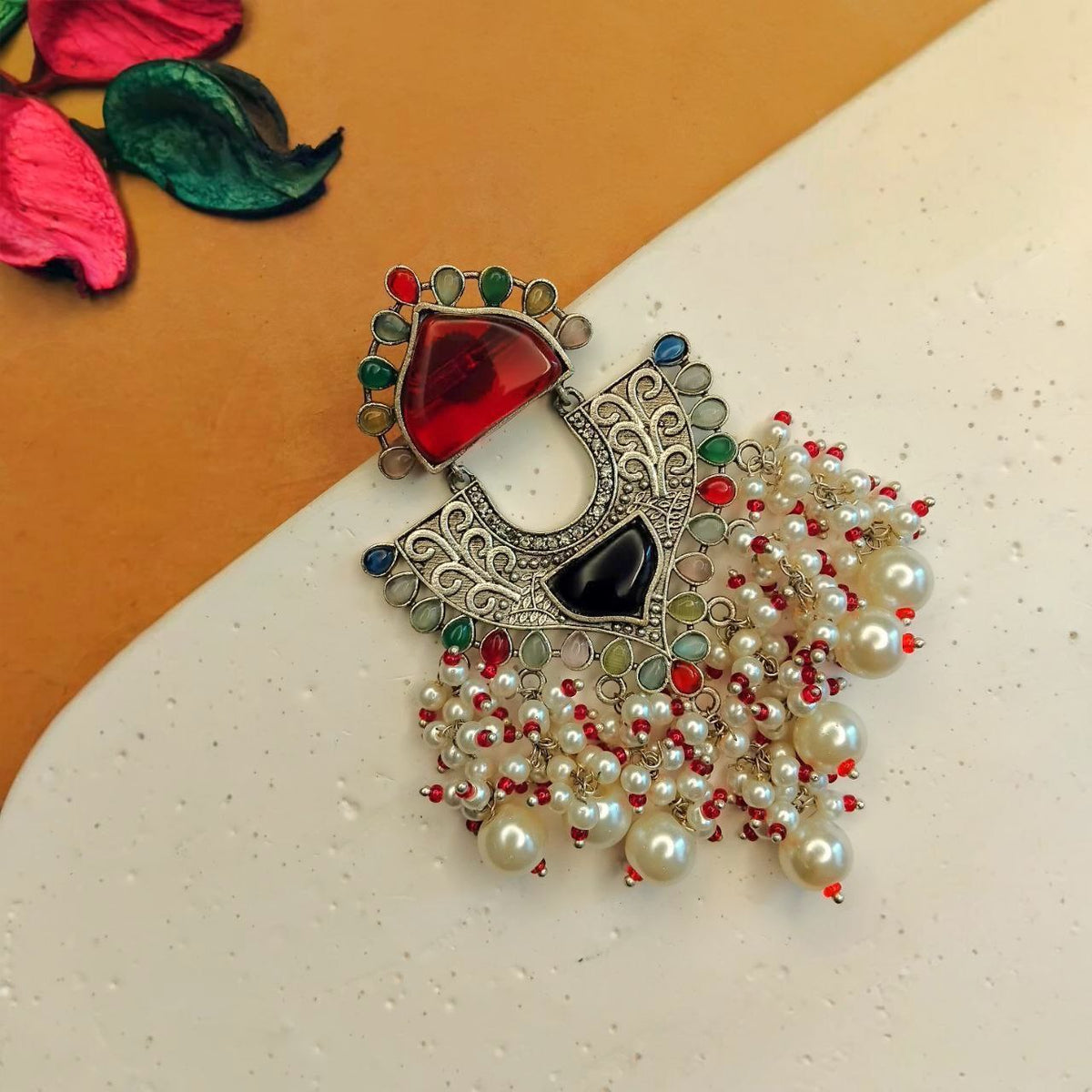 TESSA SEMI HANDMADE OXIDIZED DANGLER EARRING ER375