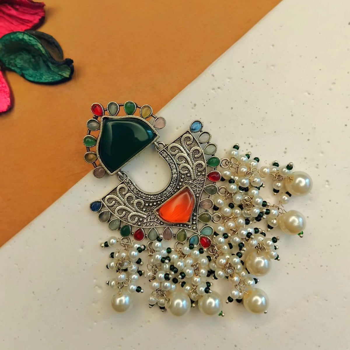 ELINA SEMI HANDMADE OXIDIZED DANGLER EARRING ER376