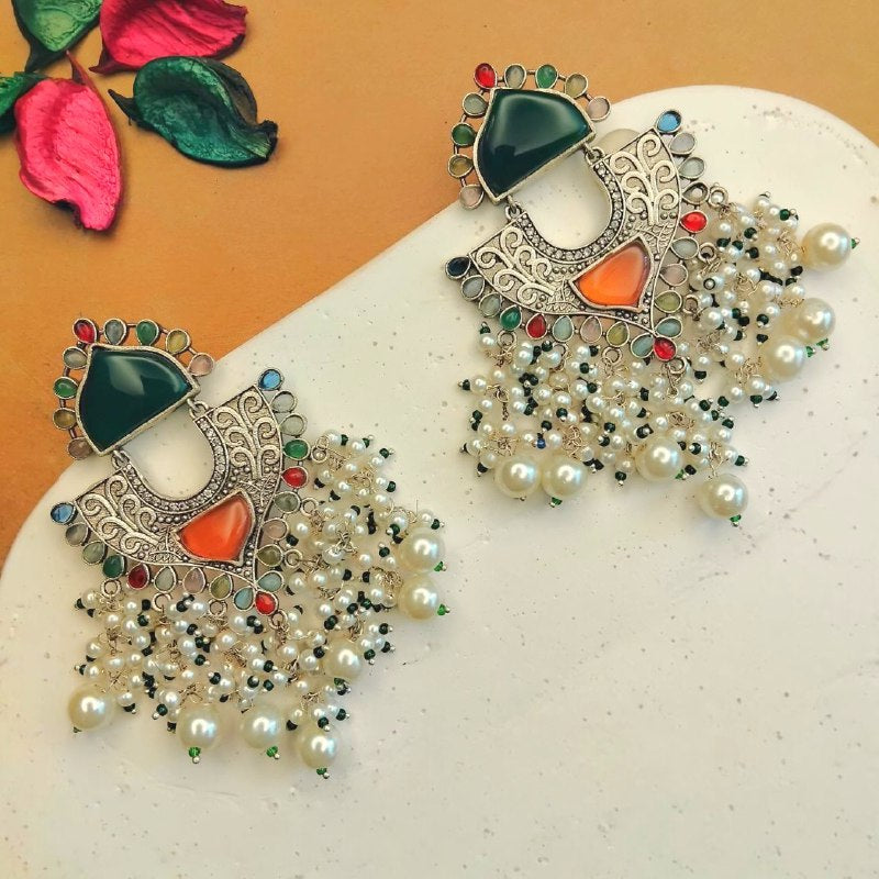 ELINA SEMI HANDMADE OXIDIZED DANGLER EARRING ER376