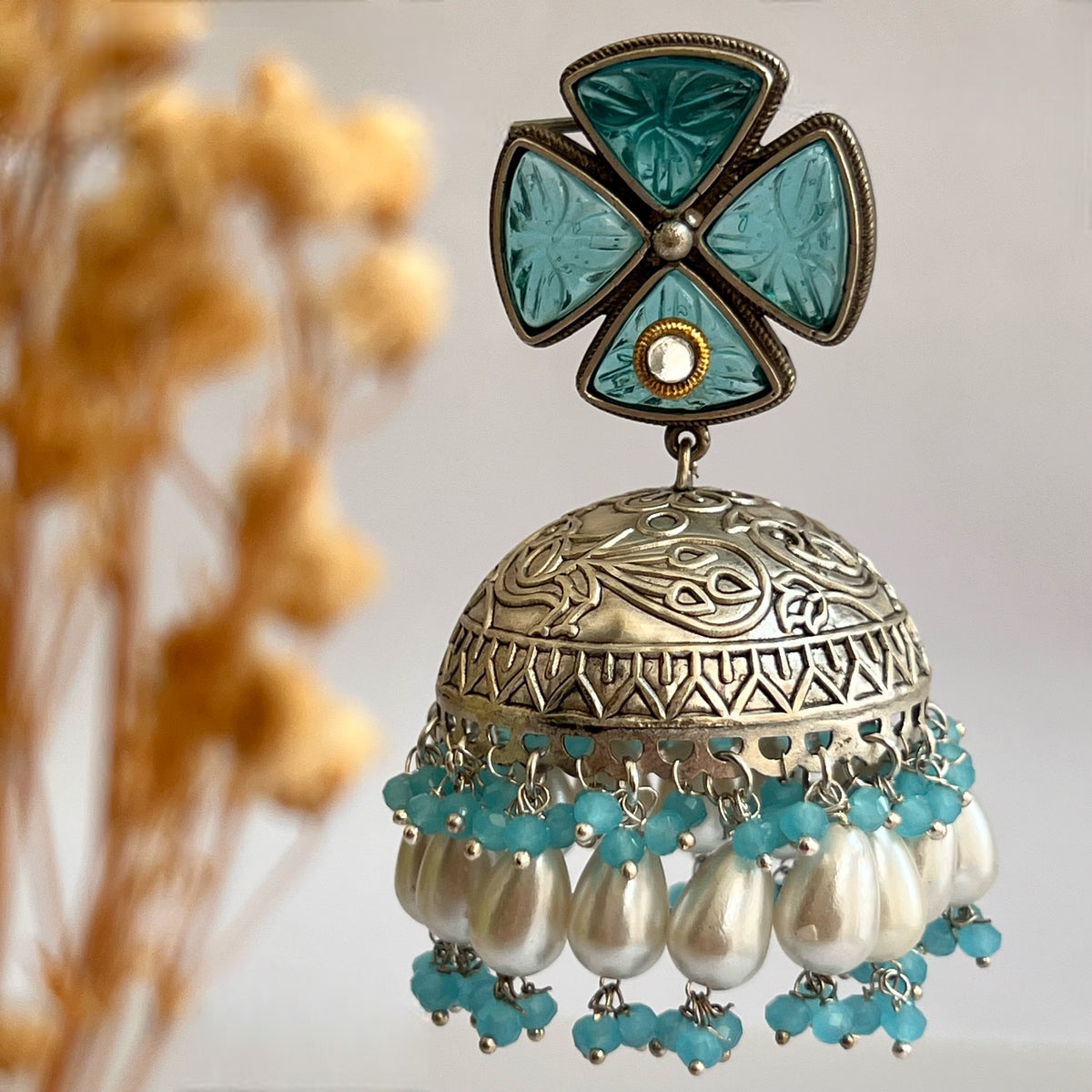 MASANI SILVER LOOK ALIKE DUAL-TONED SILVER POLISH HANDMADE JHUMKA ER573