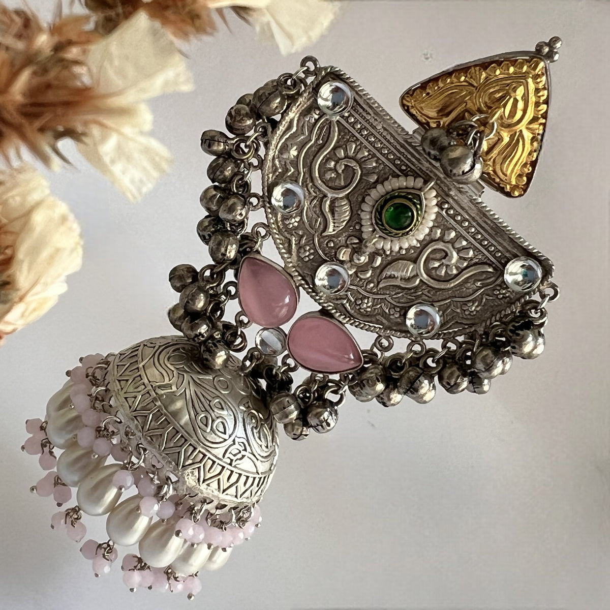 ÉLIRA SILVER LOOK ALIKE HAND HAMMERED DUAL TONED JUMBO JHUMKA ER558