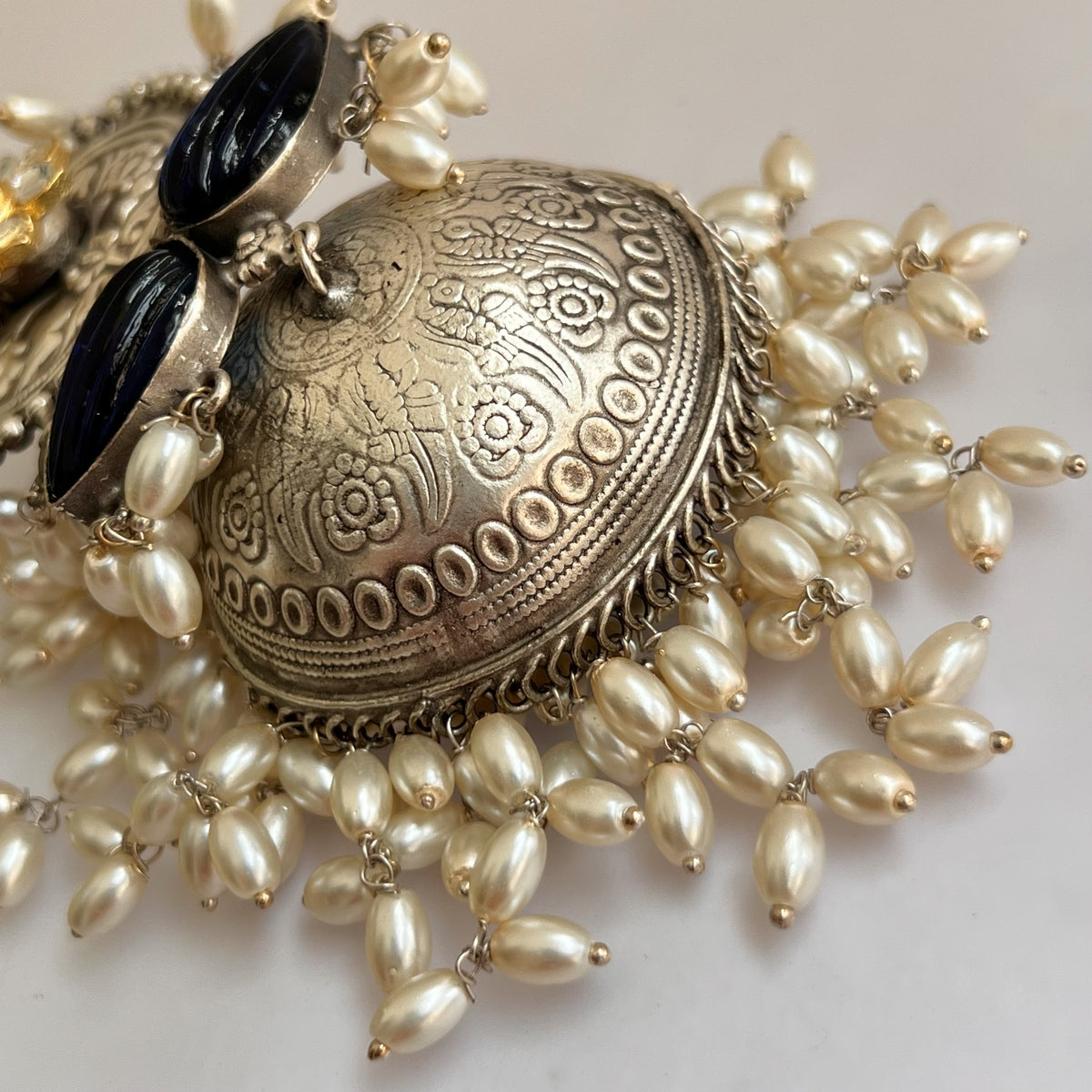 SELAM SILVER LOOK ALIKE DUAL-TONED SILVER POLISH HANDMADE JHUMKA ER574