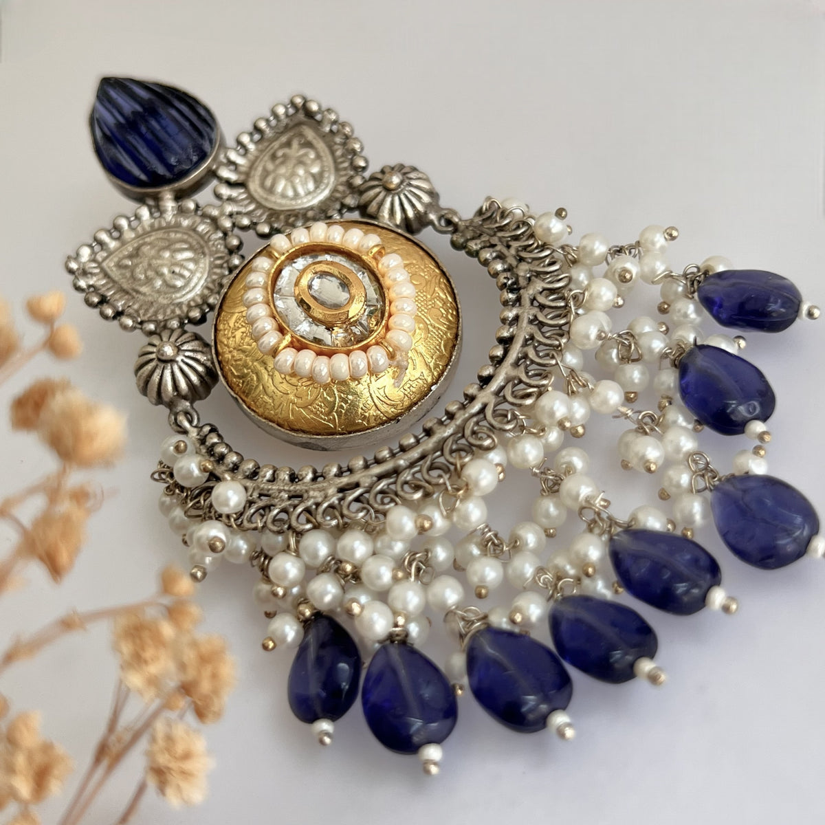 RINA SILVER LOOK ALIKE DUAL-TONED SILVER POLISH HAND MADE DANGLERS ER559