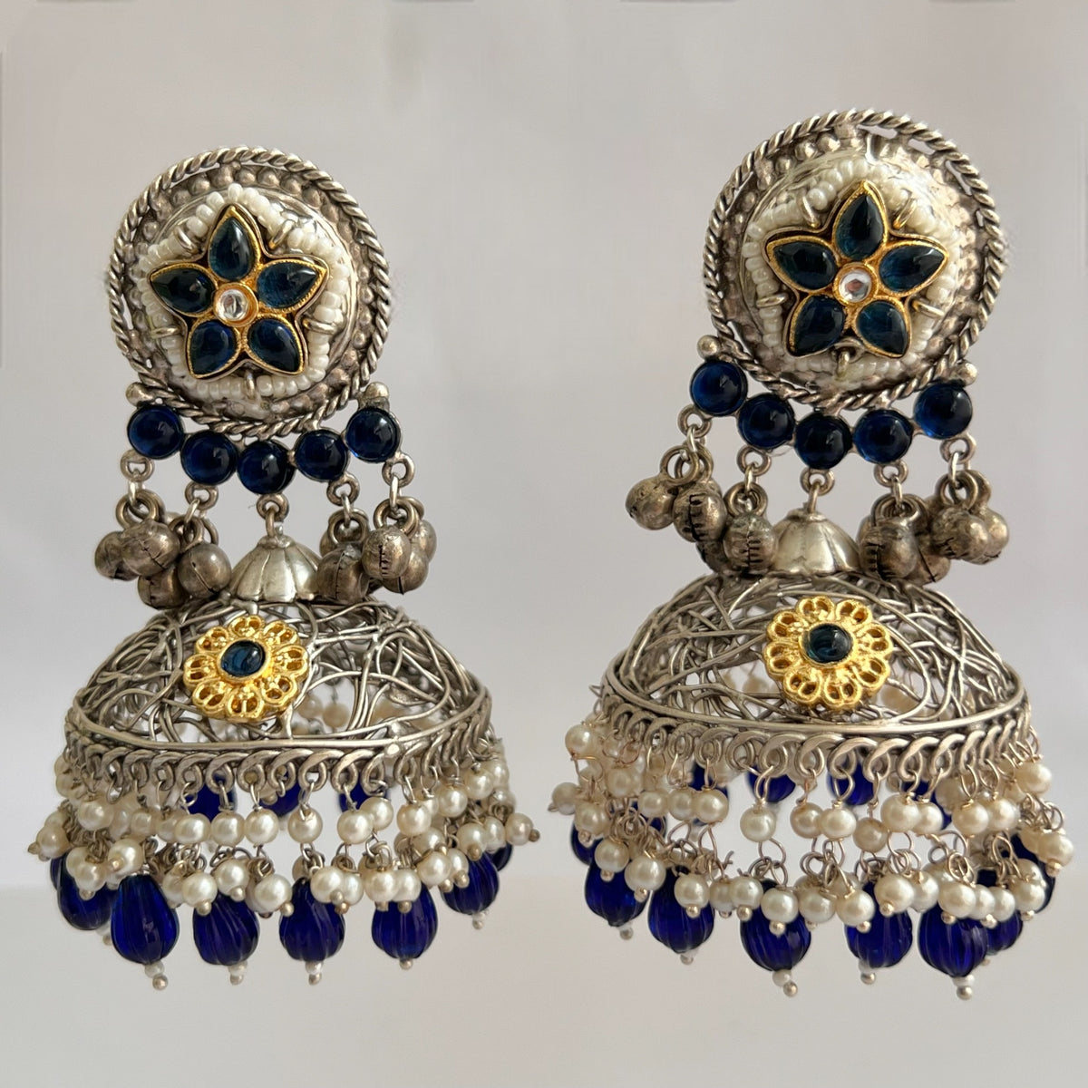 DAFINA SILVER LOOK ALIKE HAND HAMMERED AND HAND WIRED JHUMKA ER567