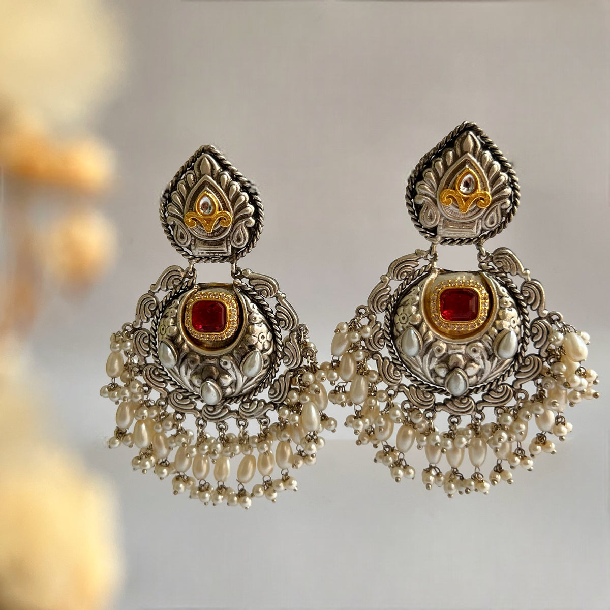 ANISE SILVER LOOK ALIKE DUAL-TONED SILVER POLISH HANDMADE DANGLERS ER564