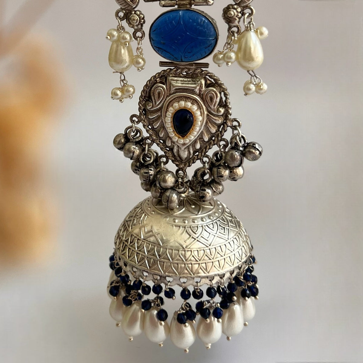 KRITHI SILVER LOOK ALIKE DUAL-TONED SILVER POLISH HANDMADE JUMBO JHUMKA ER572