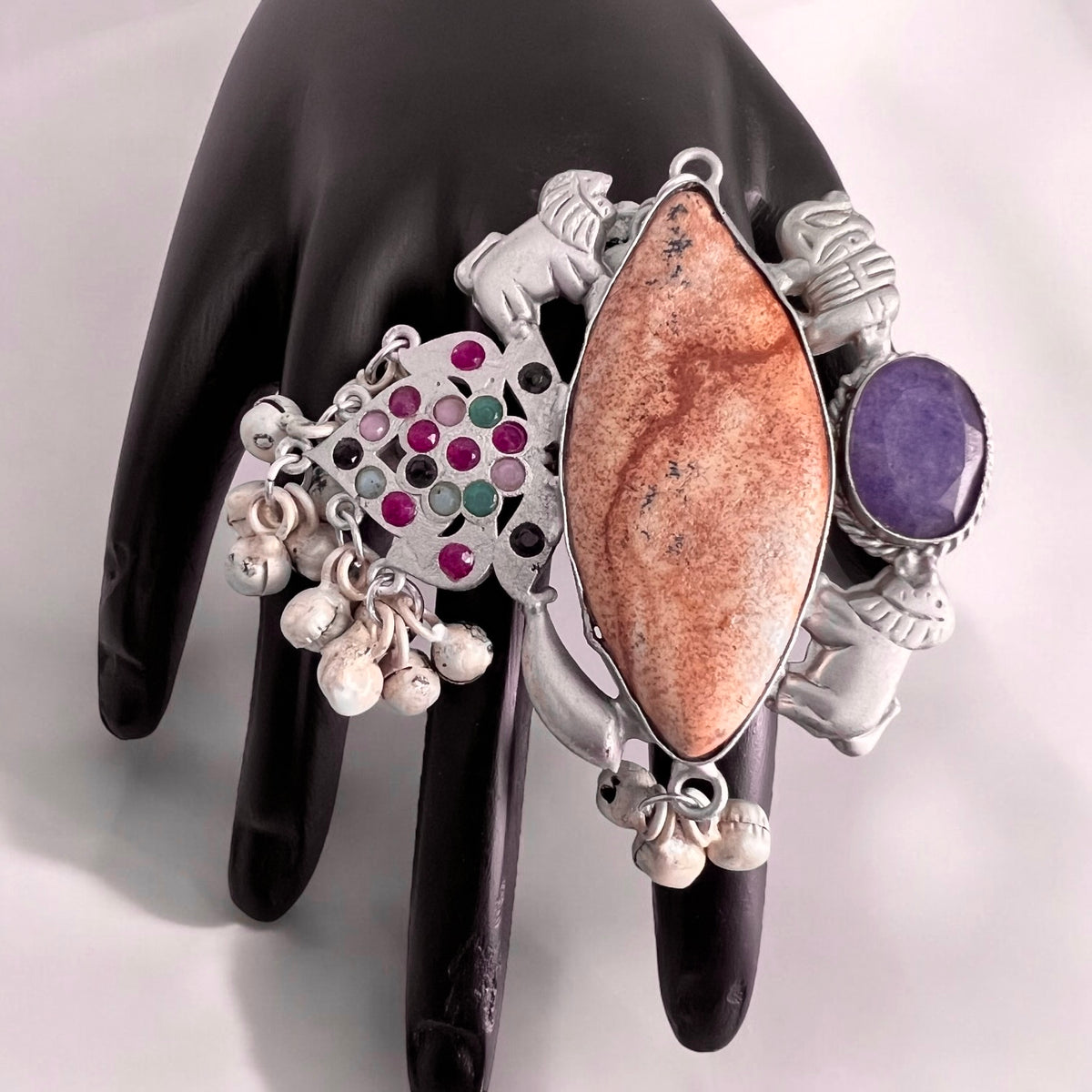 SOFIE PREMIUM HANDMADE NATURAL STONES SILVER POLISH RING R63