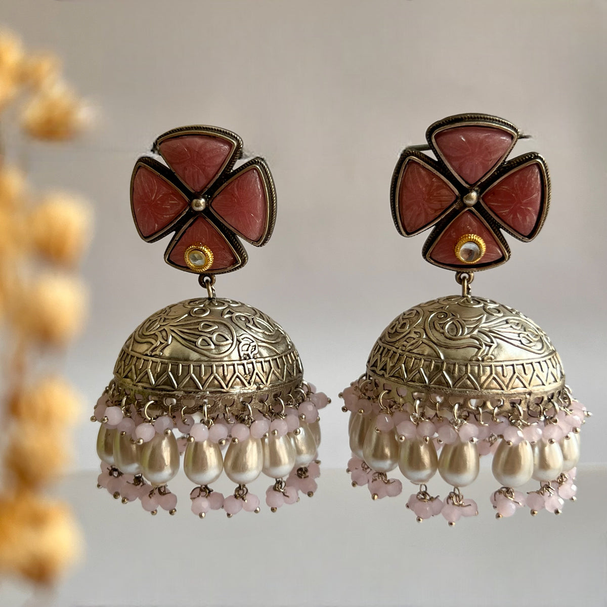 MASANI SILVER LOOK ALIKE DUAL-TONED SILVER POLISH HANDMADE JHUMKA ER573