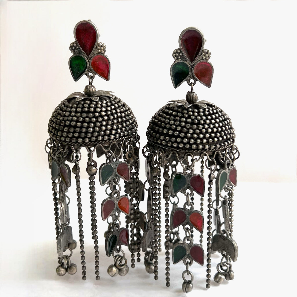 FLORAL FALLS AFGHANI MEENA RAW AND RUSTIC AND VINTAGE JUMBO JHUMKAS AF27