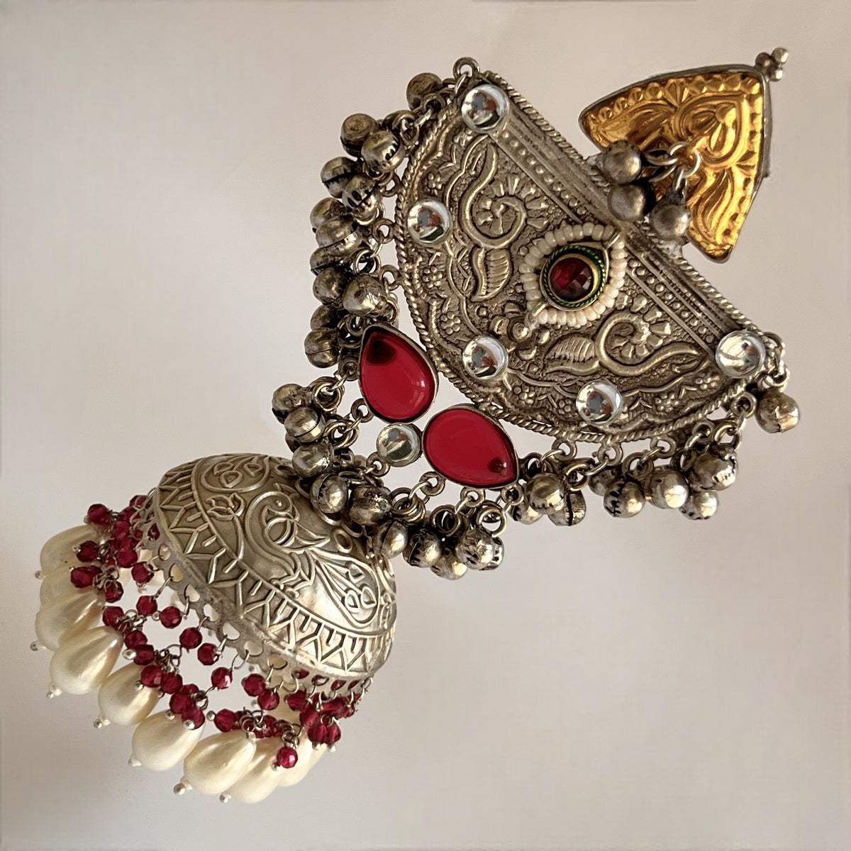 ÉLIRA SILVER LOOK ALIKE HAND HAMMERED DUAL TONED JUMBO JHUMKA ER558