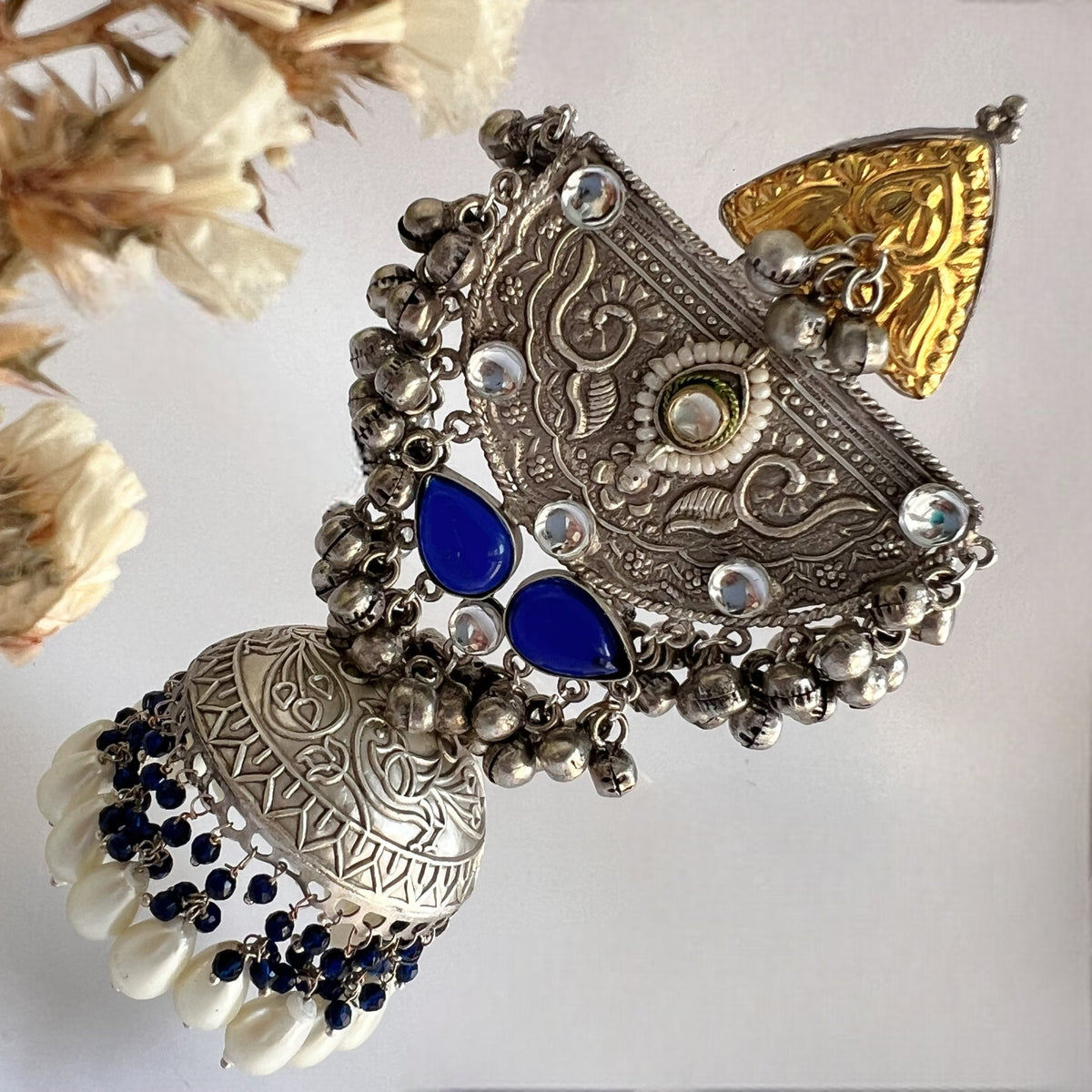 ÉLIRA SILVER LOOK ALIKE HAND HAMMERED DUAL TONED JUMBO JHUMKA ER558