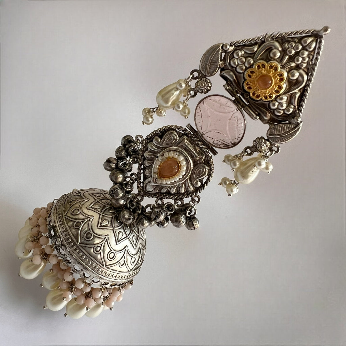 KRITHI SILVER LOOK ALIKE DUAL-TONED SILVER POLISH HANDMADE JUMBO JHUMKA ER572