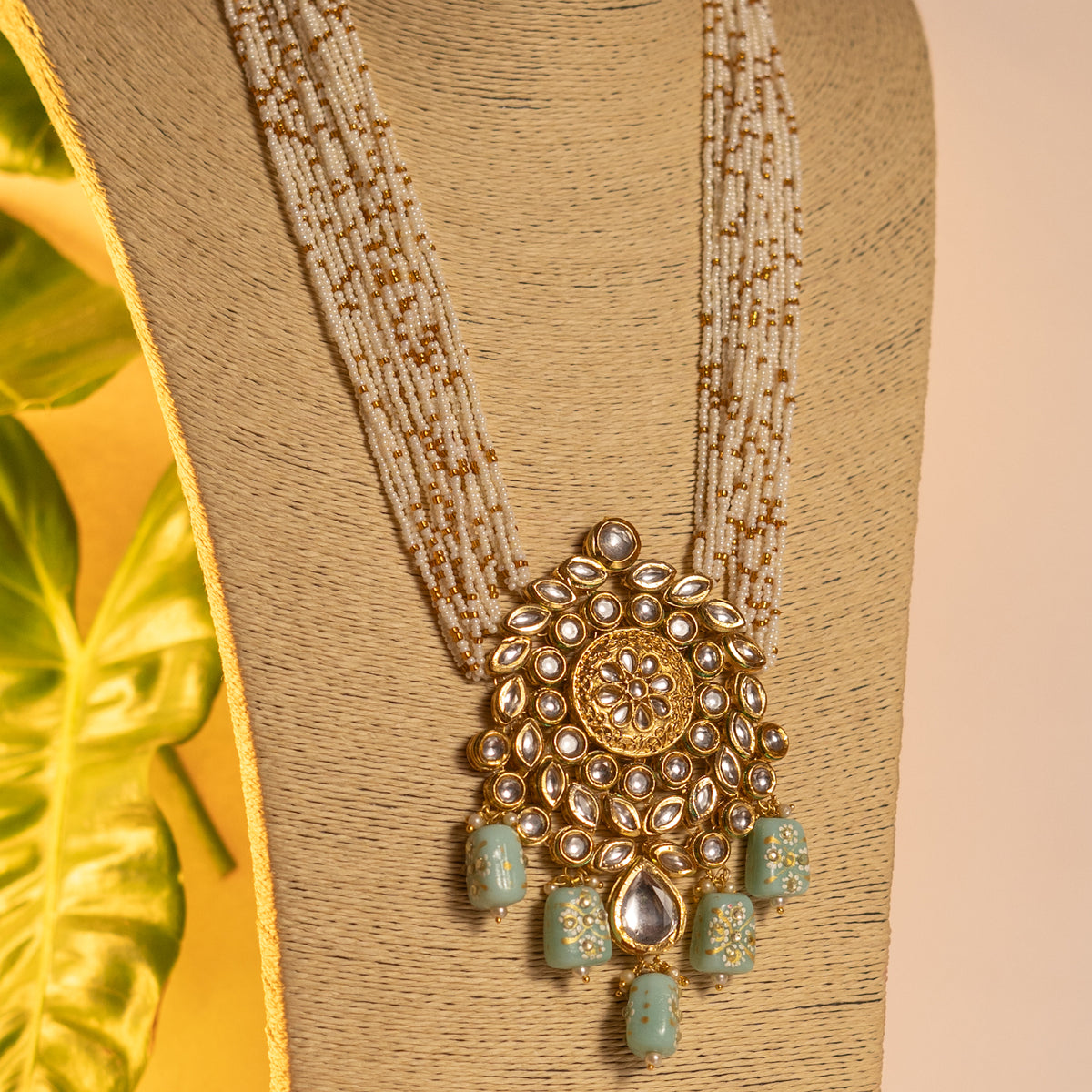 KIRANYA KUNDAN AND NATURAL STONE HAND PAINTED AND HANDMADE MALA ML13