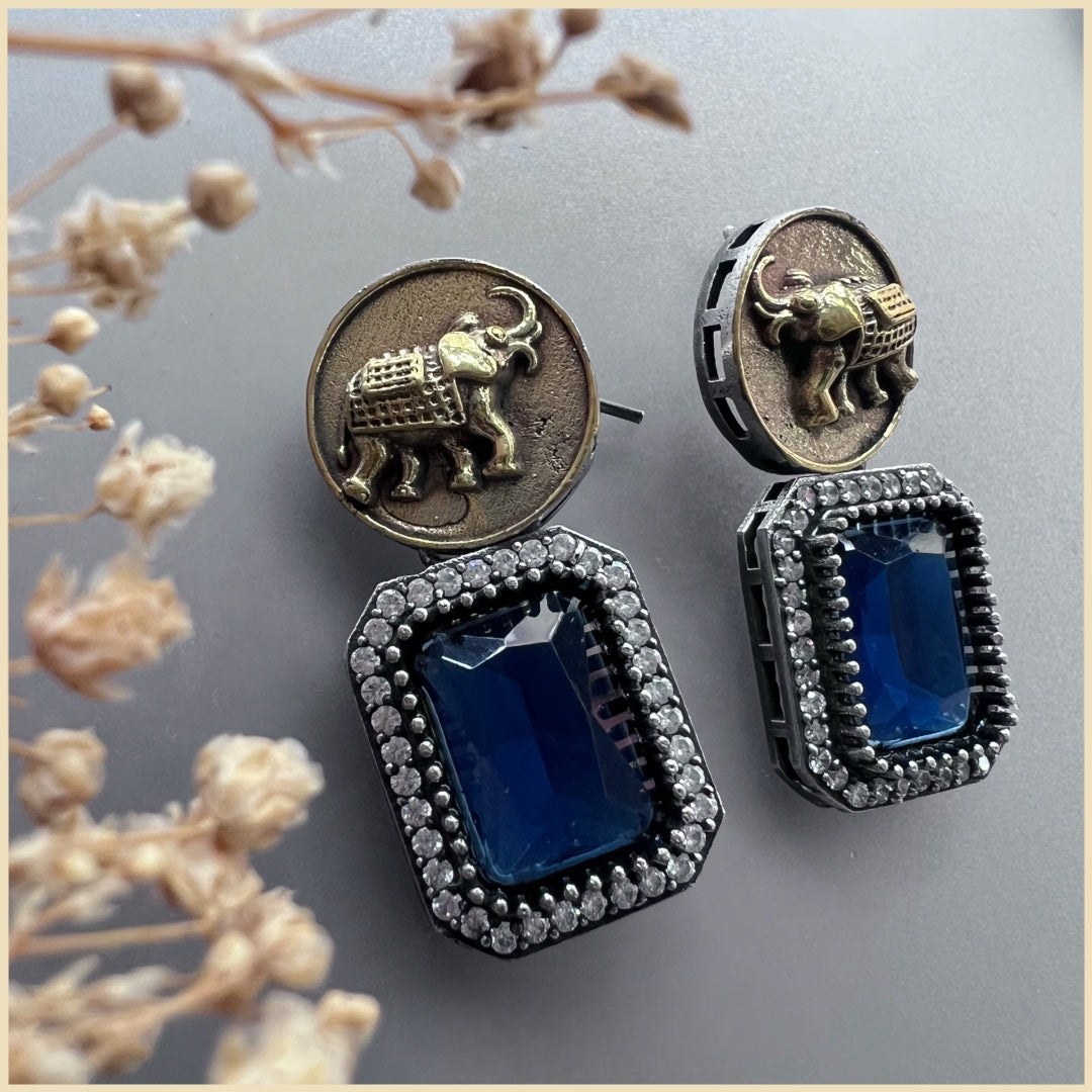 RENALKA FAUX SILVER BIJOUX PREMIUM AND EXCLUSIVE SEMI HANDMADE DUAL TONED NECKLACE WITH EARRINGS NL137