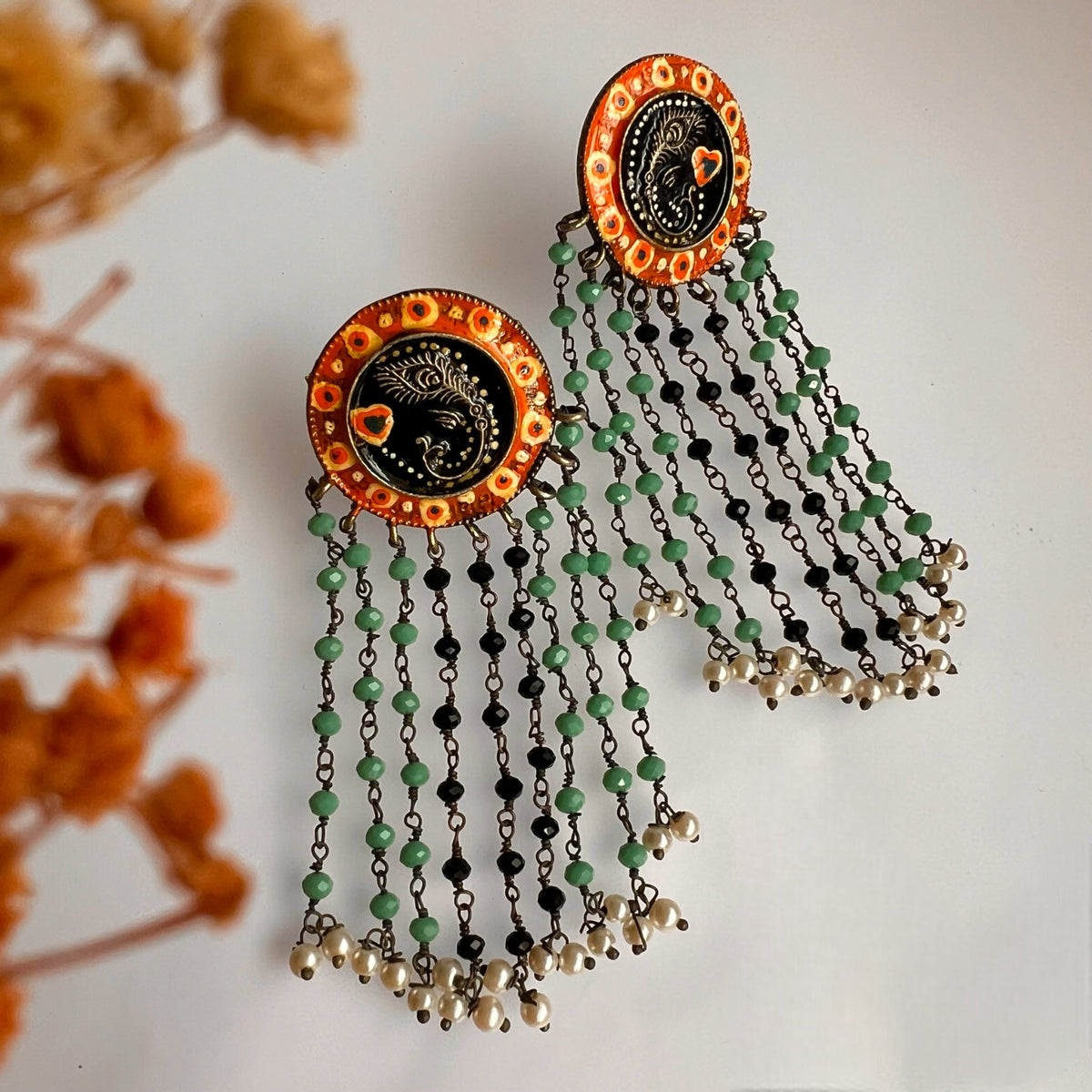 RAHENA RAW AND RUSTIC VINTAGE HAND PAINTED EARRINGS ER610