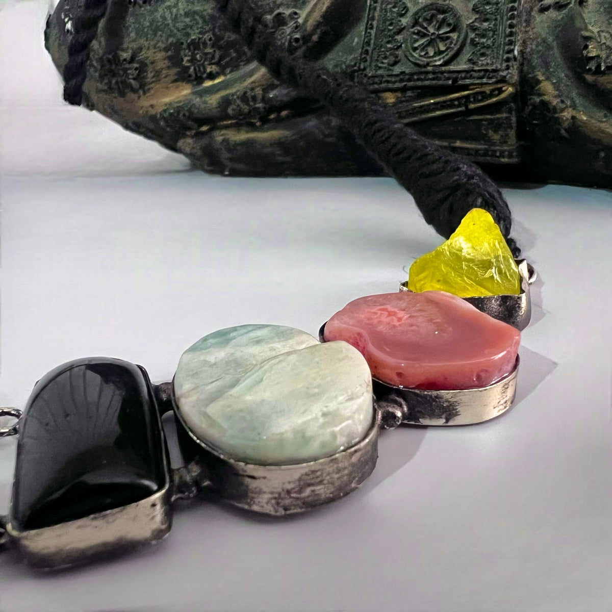 PARINA HANDMADE MULTI STONE STATEMENT RAW AND RUSTIC FINISH NECKLACE NL03