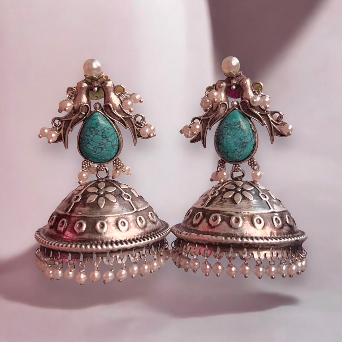 VARANAM SILVER LOOK ALIKE RAW AND RUSTIC ANTIQUE SEMI HANDMADE EARRINGS ER627