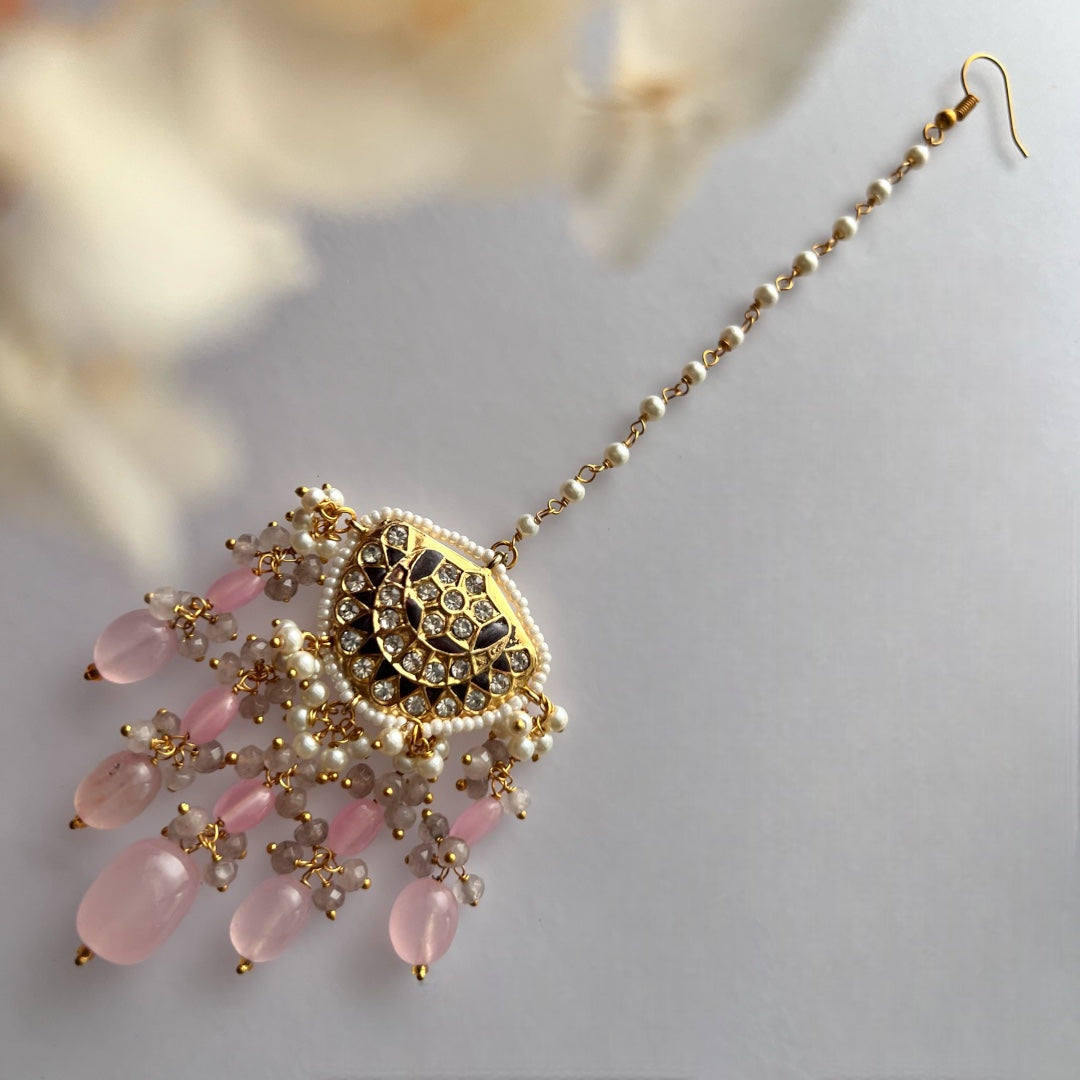 REETHANA BIJOUX PREMIUM HANDMADE CHOKER WITH EARRINGS AND TIKKA CH395