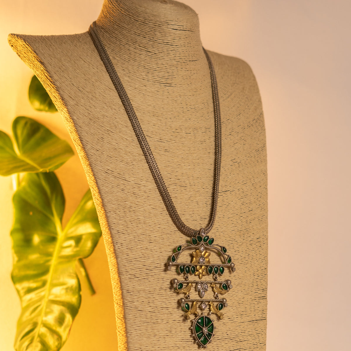 MILA HANDMADE RAW AND RUSTIC SILVER LOOK ALIKE DUAL TONE ANTIQUE MALA WITH EARRINGS ML188