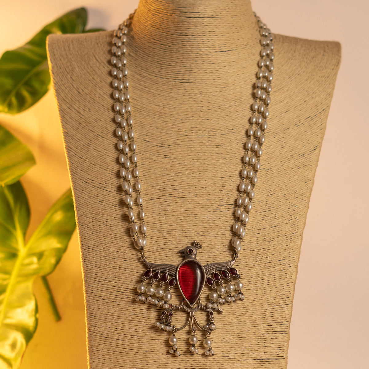 RISHIKA HANDMADE RAW AND RUSTIC FAUX SILVER DUAL TONE ANTIQUE MALA WITH EARRINGS ML189