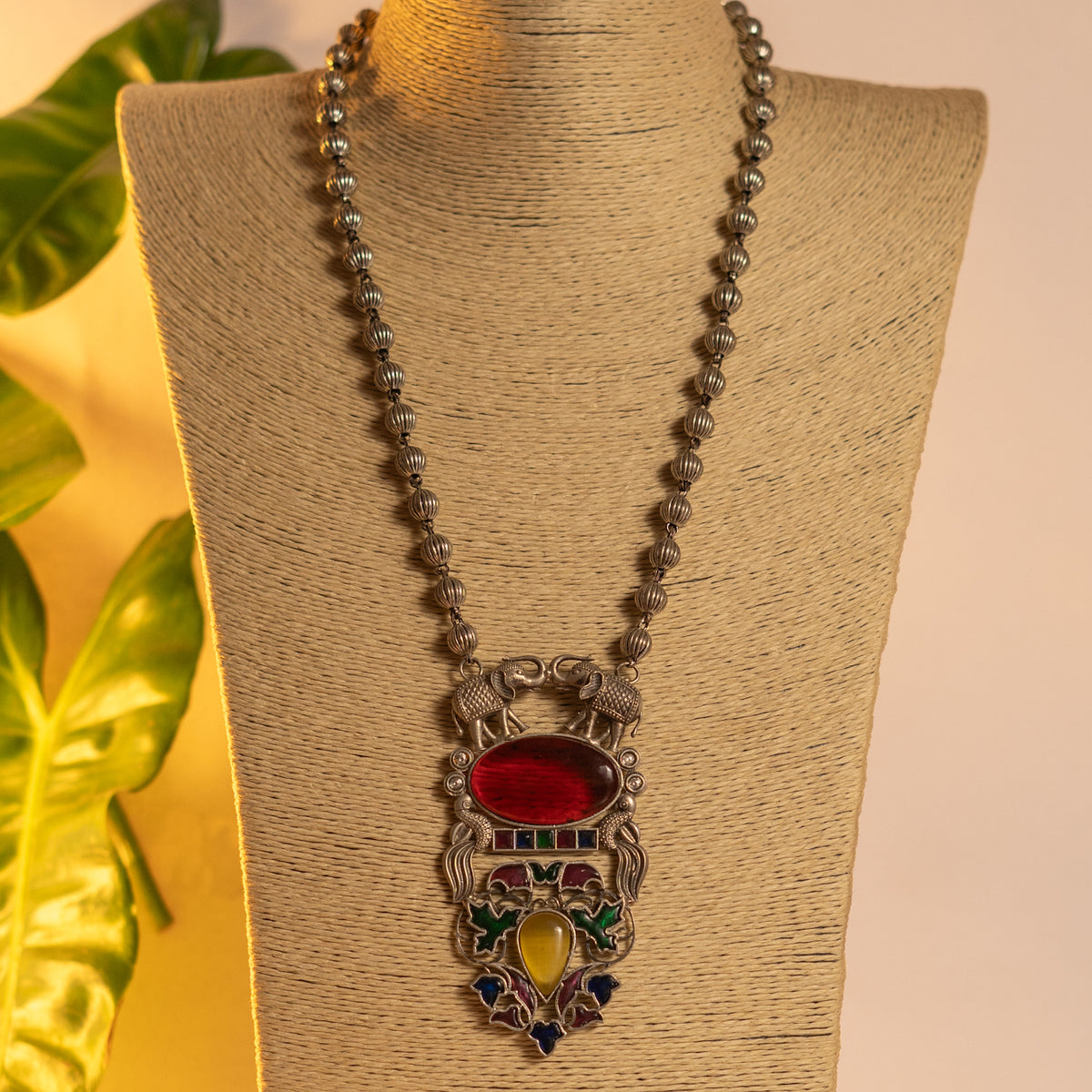 GRACE FAUX SILVER ANTIQUE HANDMADE MALA WITH EARRINGS ML193