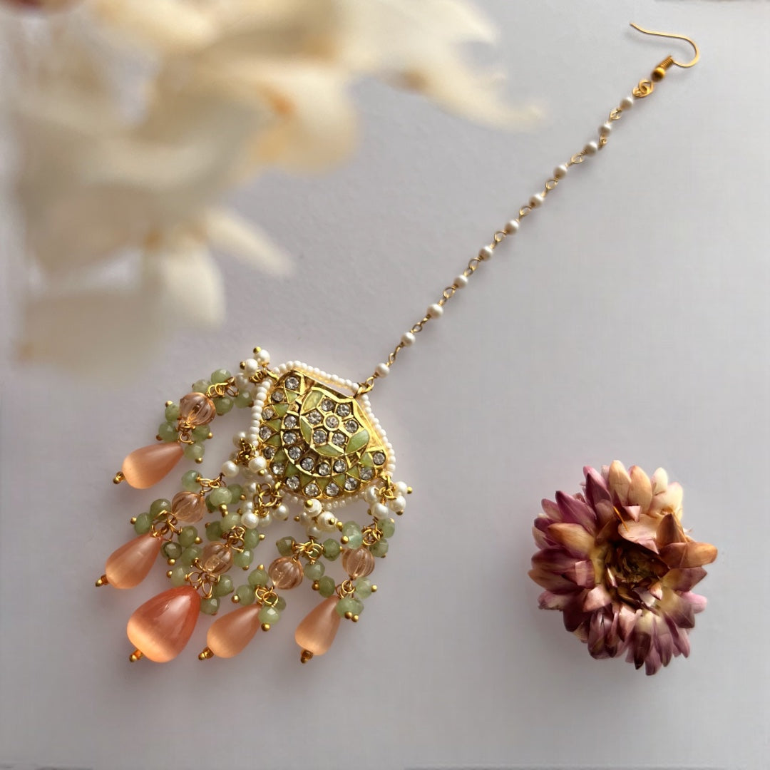 REETHANA BIJOUX PREMIUM HANDMADE CHOKER WITH EARRINGS AND TIKKA CH395