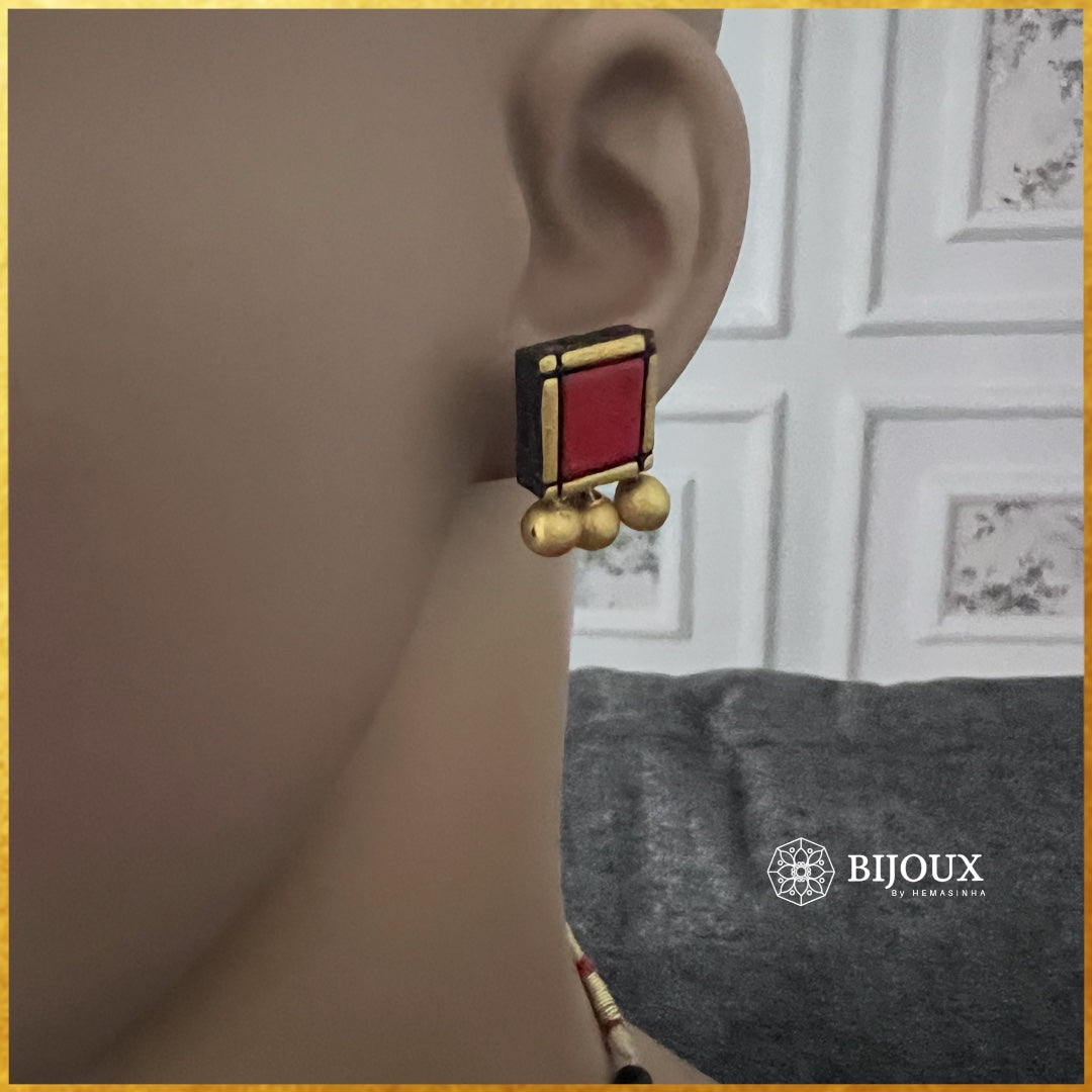 SQUARE TILE TERRACOTTA NECKLACE WITH EARRING TR31