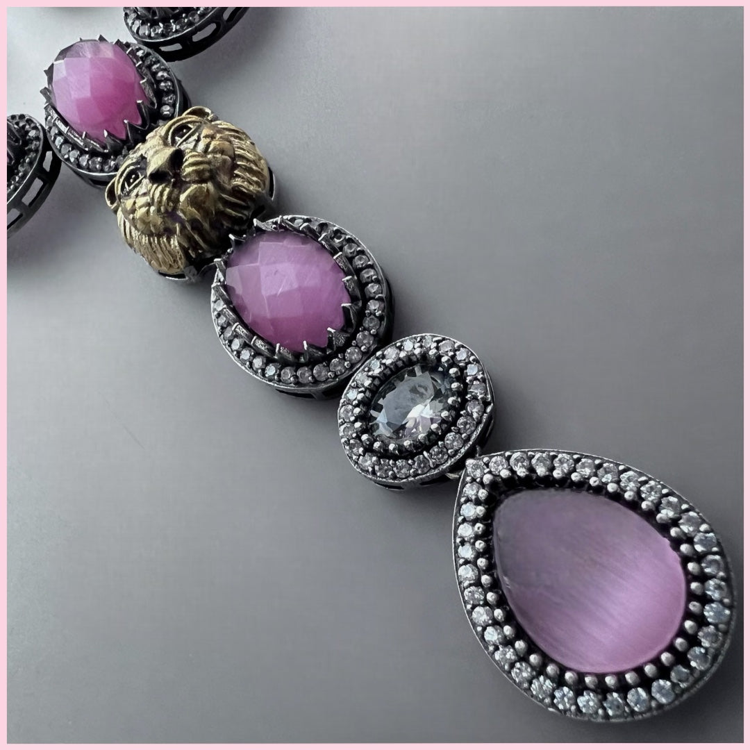 RIFONA FAUX SILVER BIJOUX PREMIUM AND EXCLUSIVE SEMI HANDMADE DUAL TONED NECKLACE WITH EARRINGS NL138