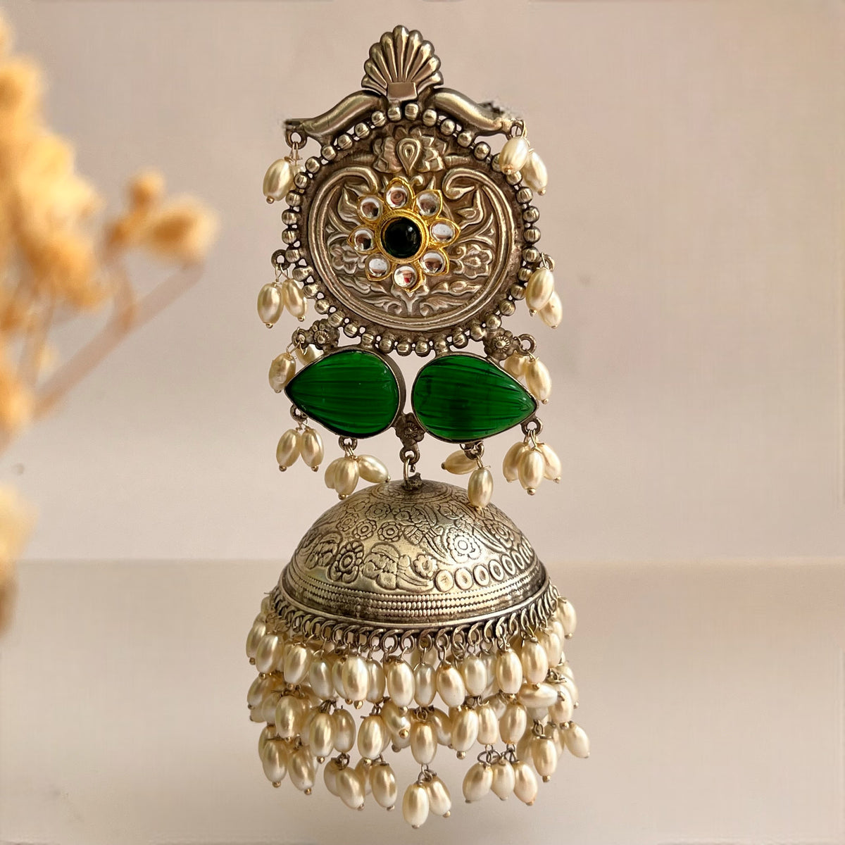 SELAM SILVER LOOK ALIKE DUAL-TONED SILVER POLISH HANDMADE JHUMKA ER574