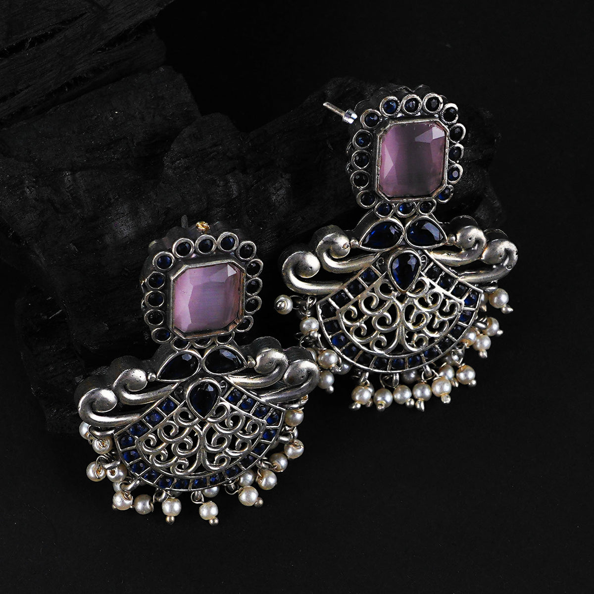 NIMISHA FAUX SILVER PREMIUM SEMI HANDMADE NECKLACE WITH EARRINGS NL126