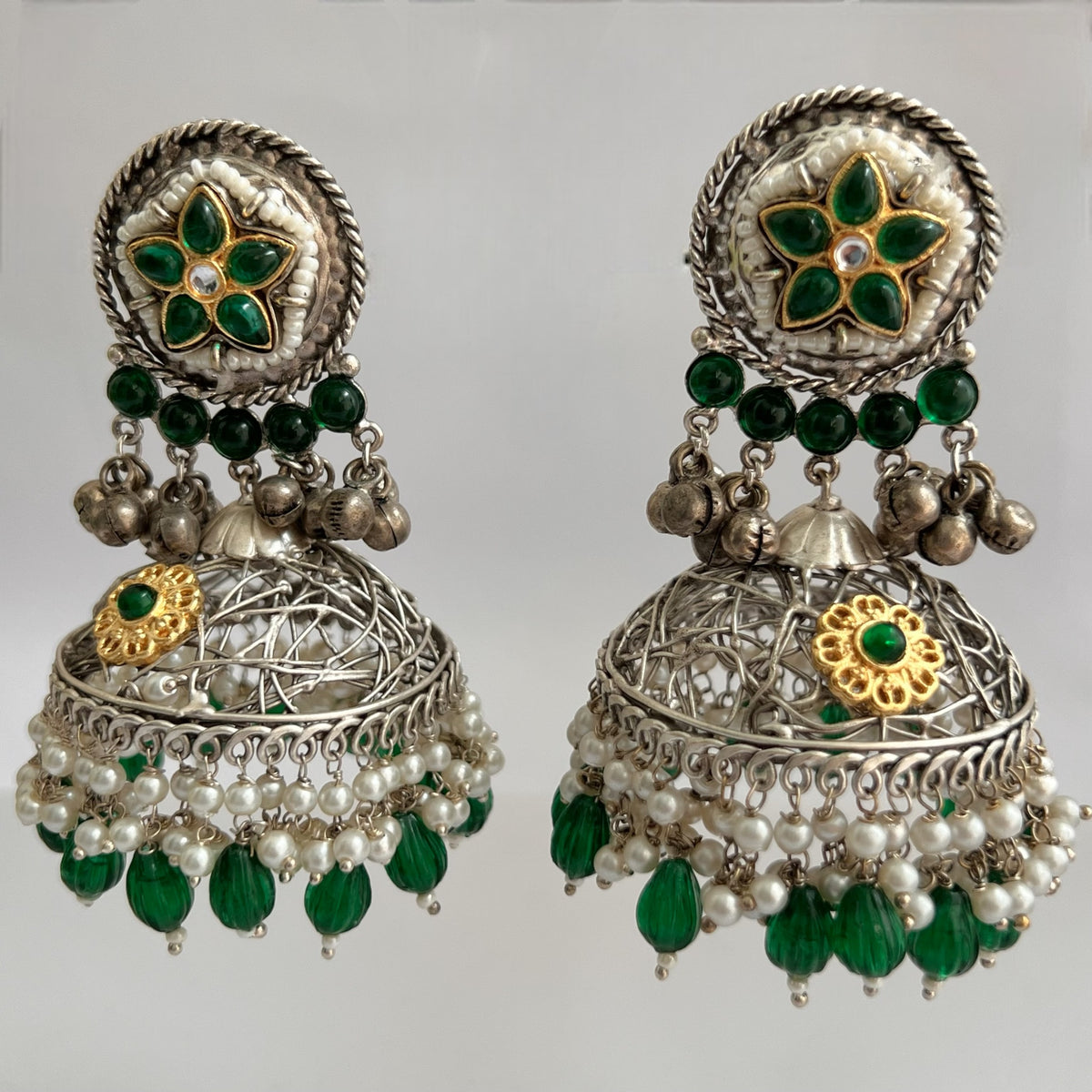 DAFINA SILVER LOOK ALIKE HAND HAMMERED AND HAND WIRED JHUMKA ER567