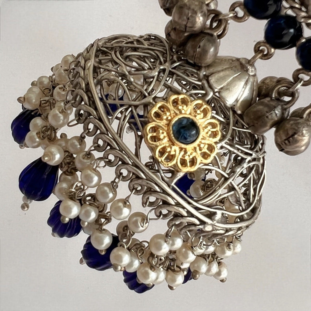 DAFINA SILVER LOOK ALIKE HAND HAMMERED AND HAND WIRED JHUMKA ER567