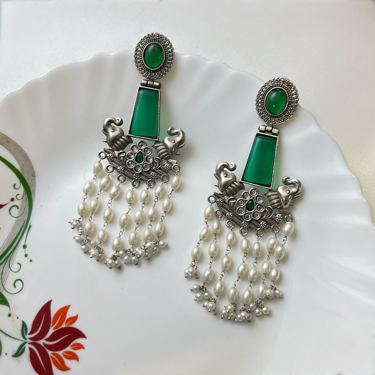 NEBULA FAUX SILVER SEMI HANDMADE RAW AND RUSTIC  EARRINGS ER741