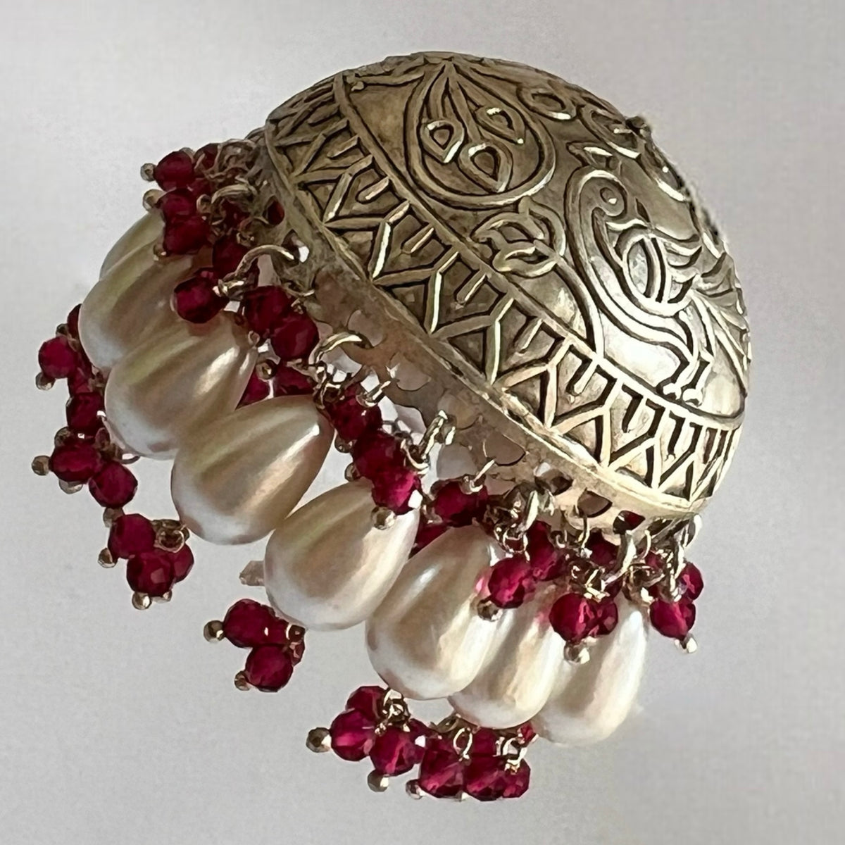 MASANI SILVER LOOK ALIKE DUAL-TONED SILVER POLISH HANDMADE JHUMKA ER573