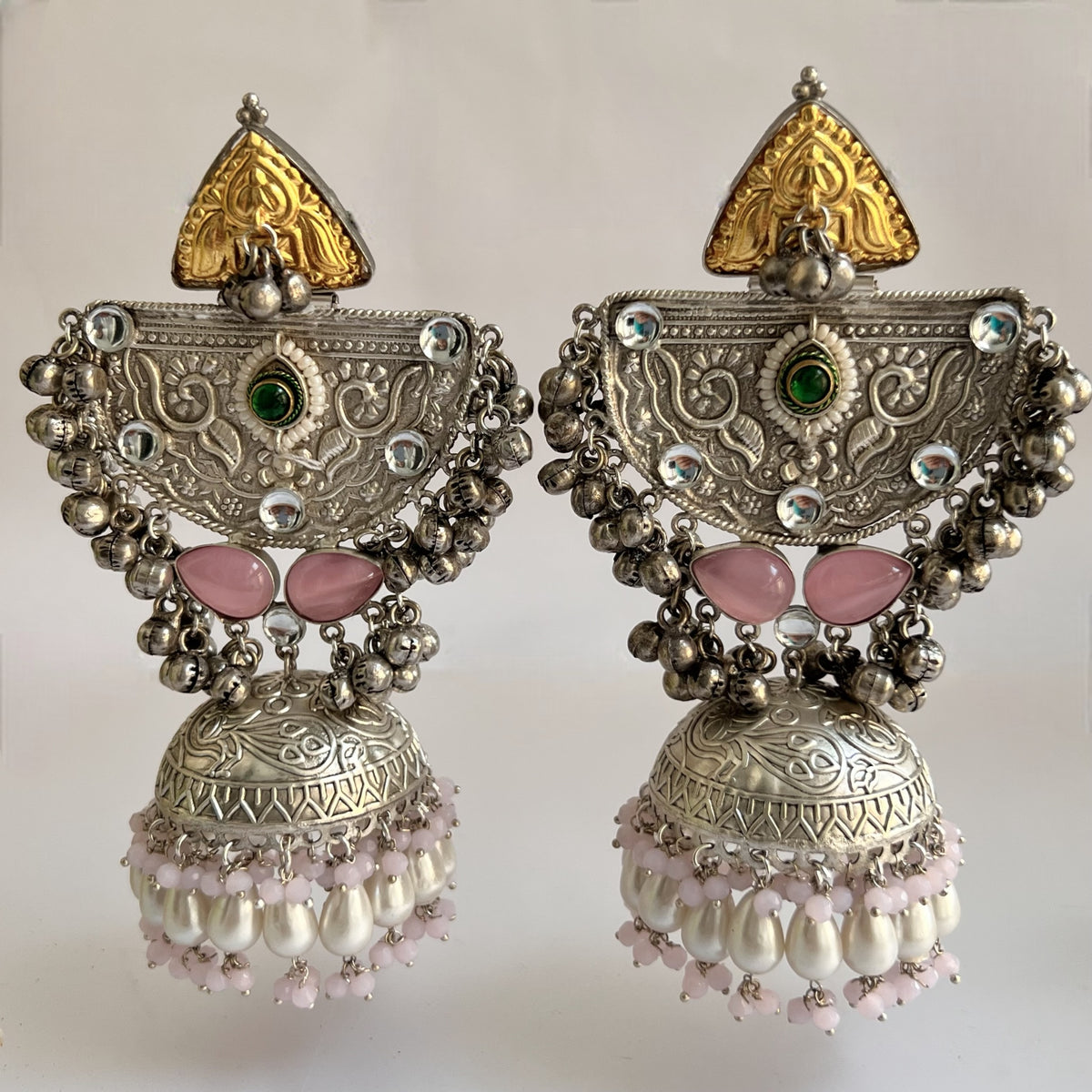 ÉLIRA SILVER LOOK ALIKE HAND HAMMERED DUAL TONED JUMBO JHUMKA ER558