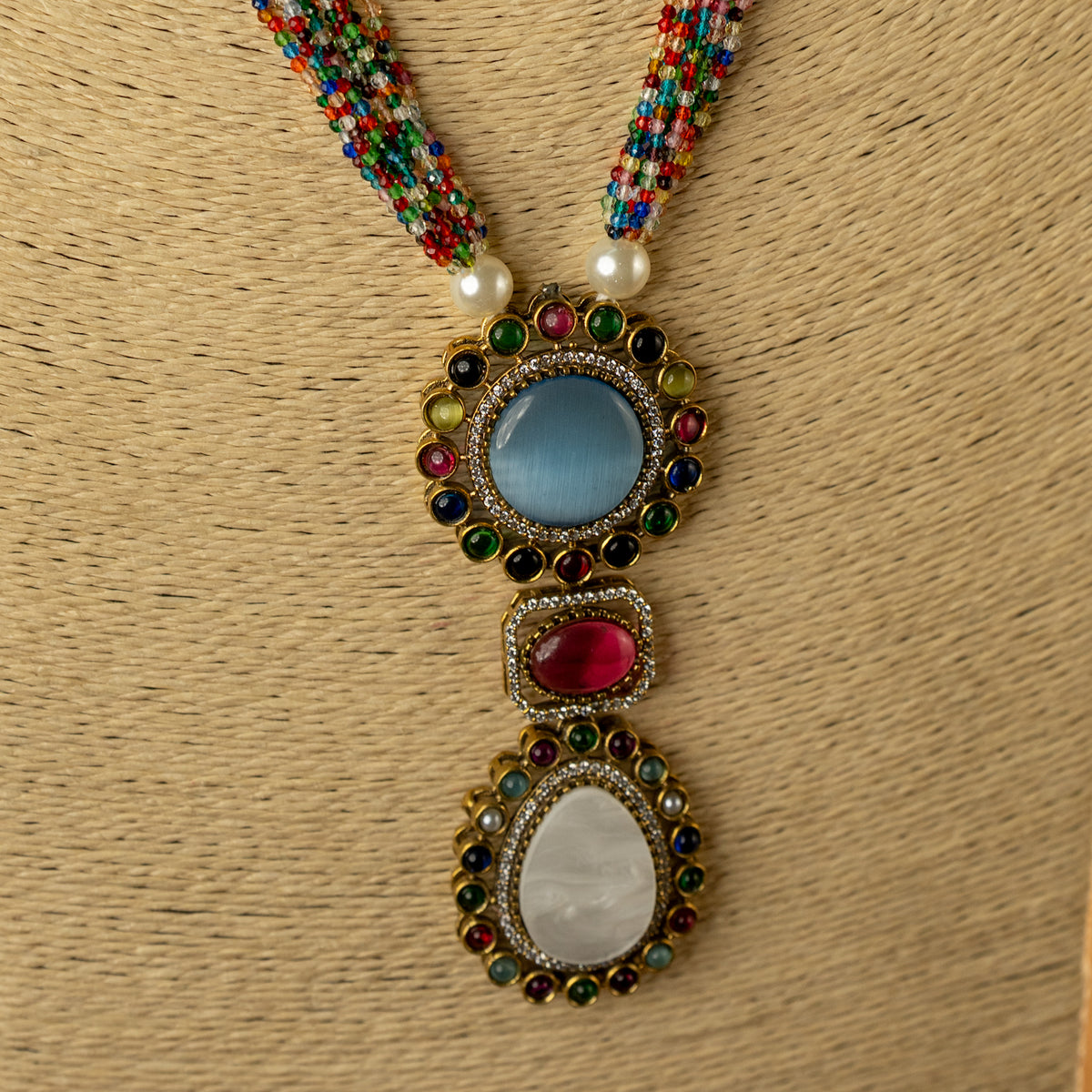 MITHILDA DUAL TONED SEMI HANDMADE MONALISA STONES NECKPIECE/NECKLACE EARRINGS NL323