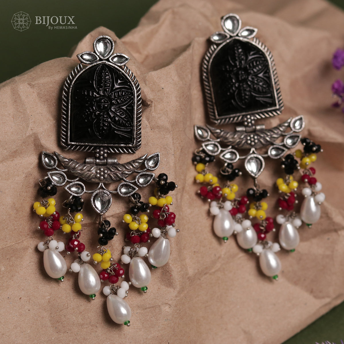 BEADED ENCHANTED CARVING SEMI-HANDMADE STONE EARRINGS ER30