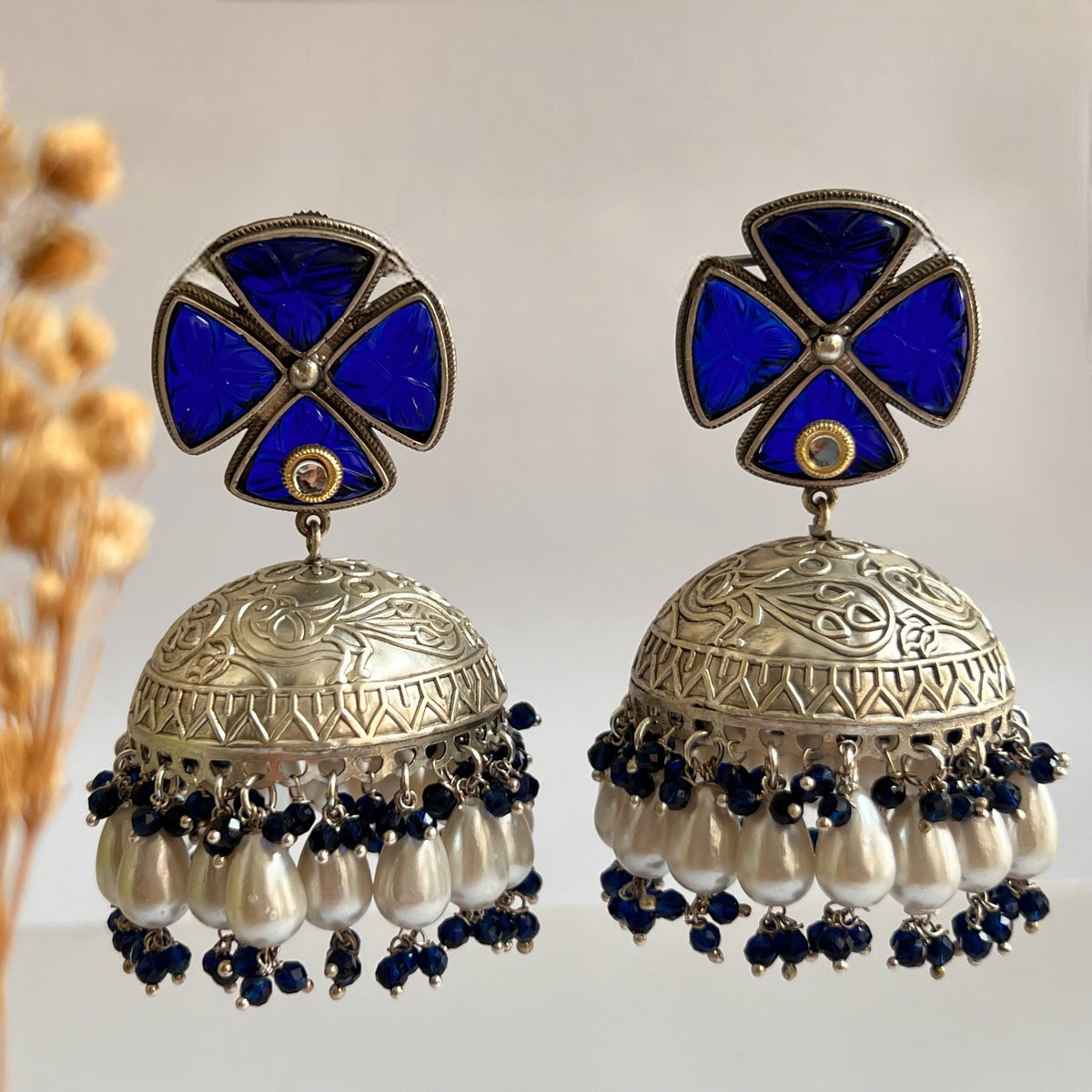 MASANI SILVER LOOK ALIKE DUAL-TONED SILVER POLISH HANDMADE JHUMKA ER573