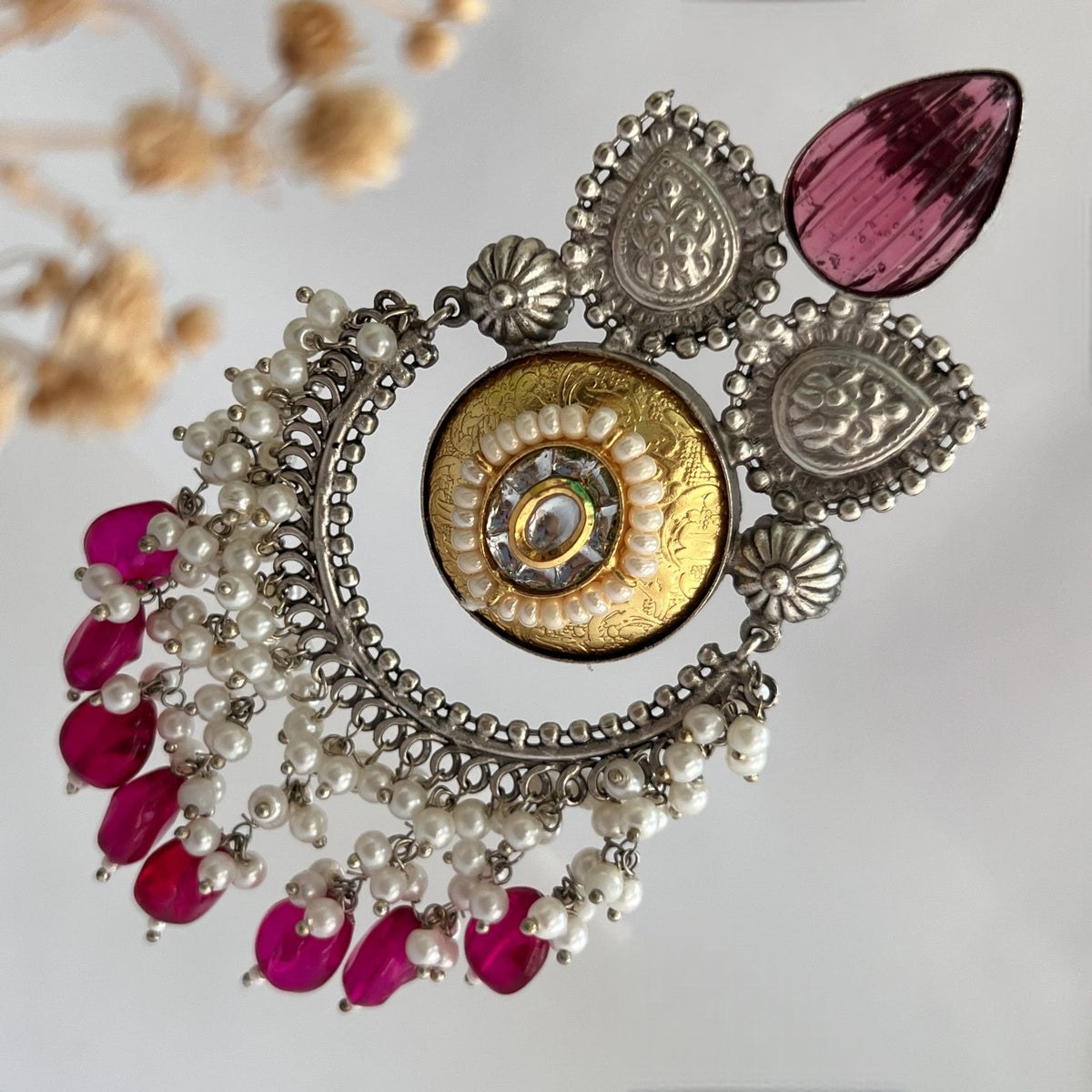 RINA SILVER LOOK ALIKE DUAL-TONED SILVER POLISH HAND MADE DANGLERS ER559