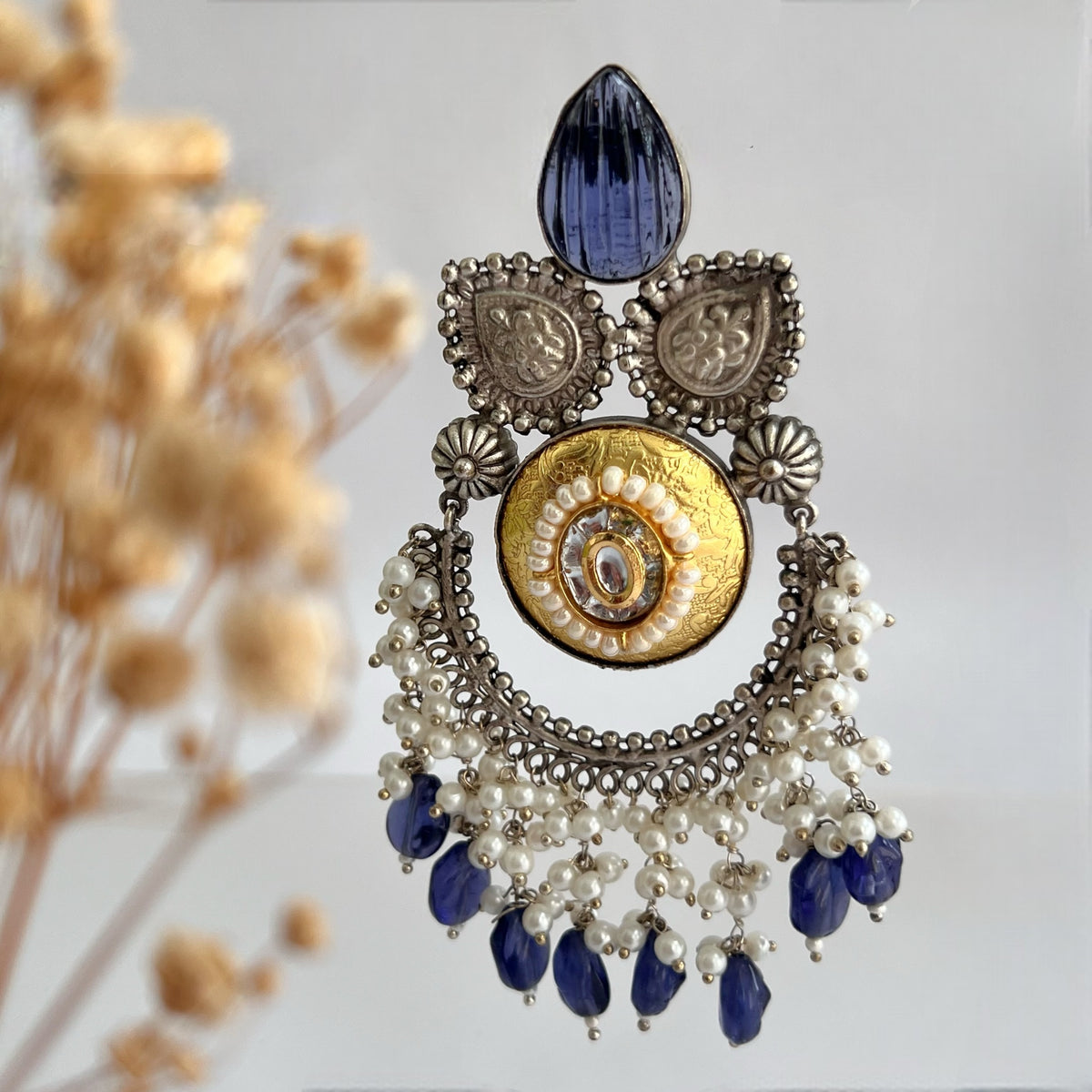 RINA SILVER LOOK ALIKE DUAL-TONED SILVER POLISH HAND MADE DANGLERS ER559